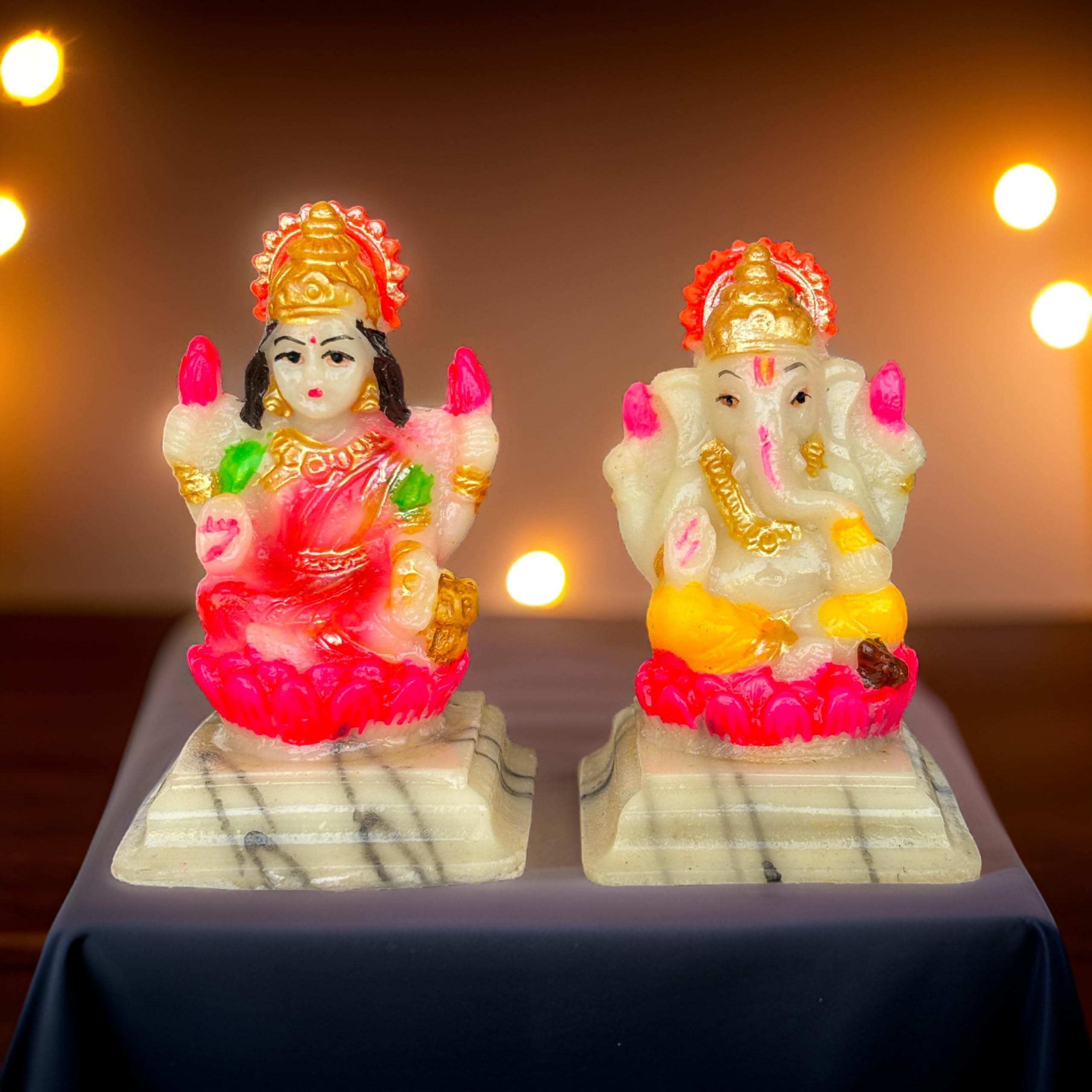 Salvus APP SOLUTIONS Multicolor Marble Dust Laxmi Ganesha Idol, 3x4 Inch for Pooja & Decor, 1 pc