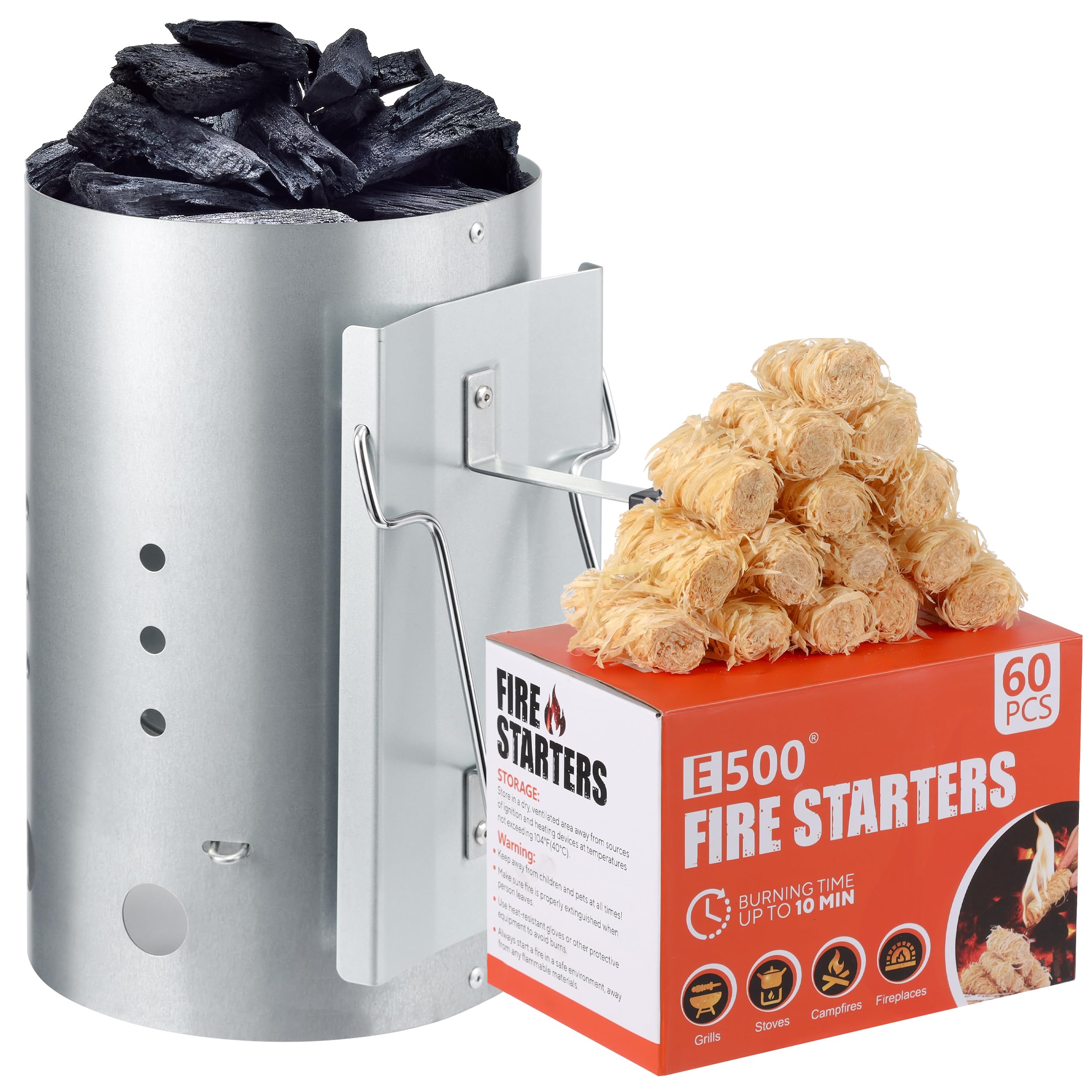 Amazon.com : E500 Larger Charcoal Chimney Starter with 60Pcs