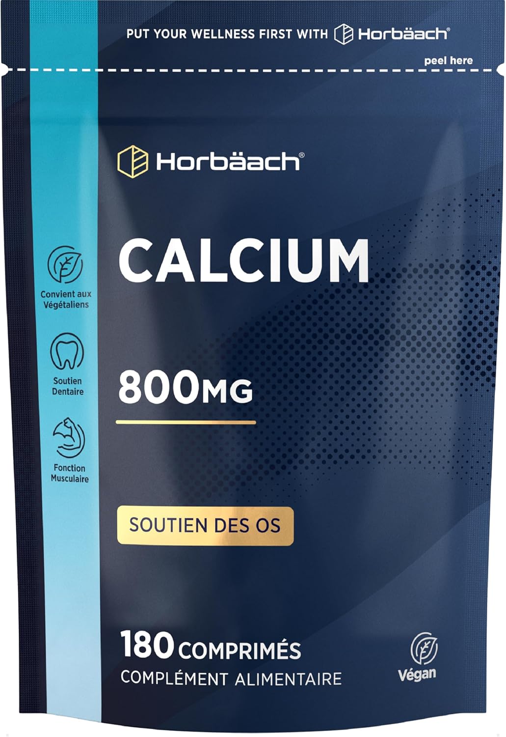 Calcium Carbonate Powder Tablets 800mg | Food Supplement | 180 Vegan Tablets | Horbaach