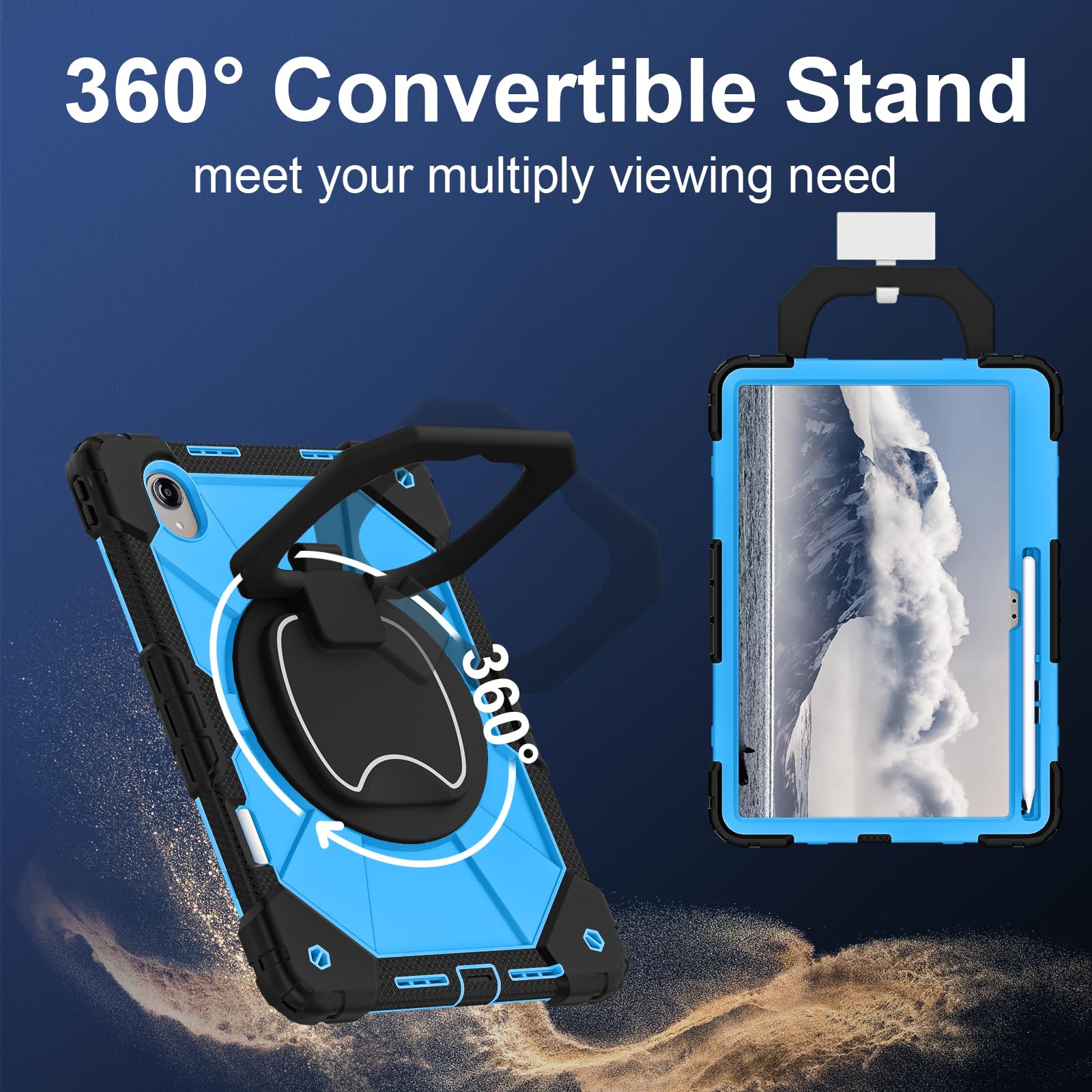 Custodia per tablet compatibile con Lenovo Idea Tab Pro GT 13", resistente agli urti, con manico a W, staffa di supporto+tracolla robusta custodia protettiva nera+blu