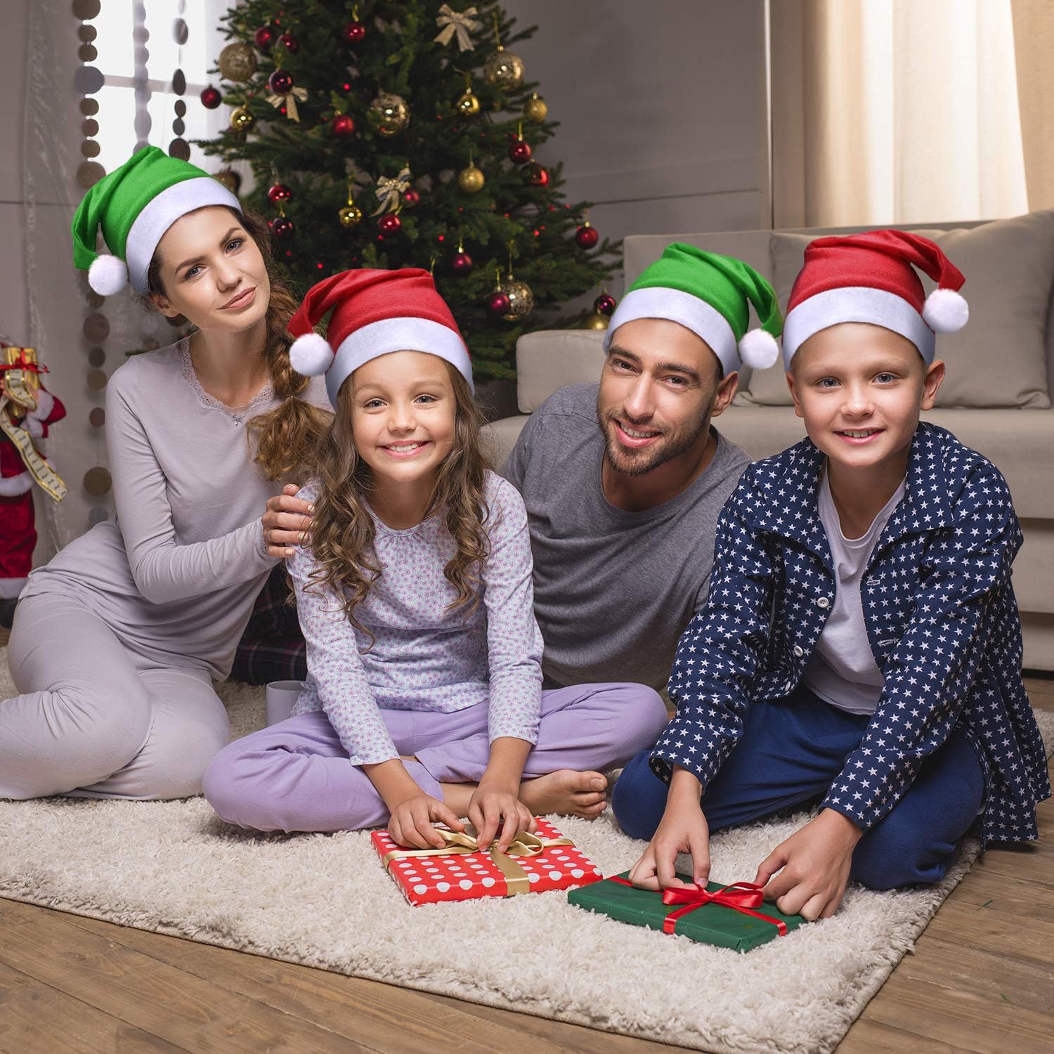 SATINIOR 16 Pieces Christmas Hat Bulk Santa Claus Xmas Santa Non Woven Fabric Hats for Christmas Adult Party Decorations