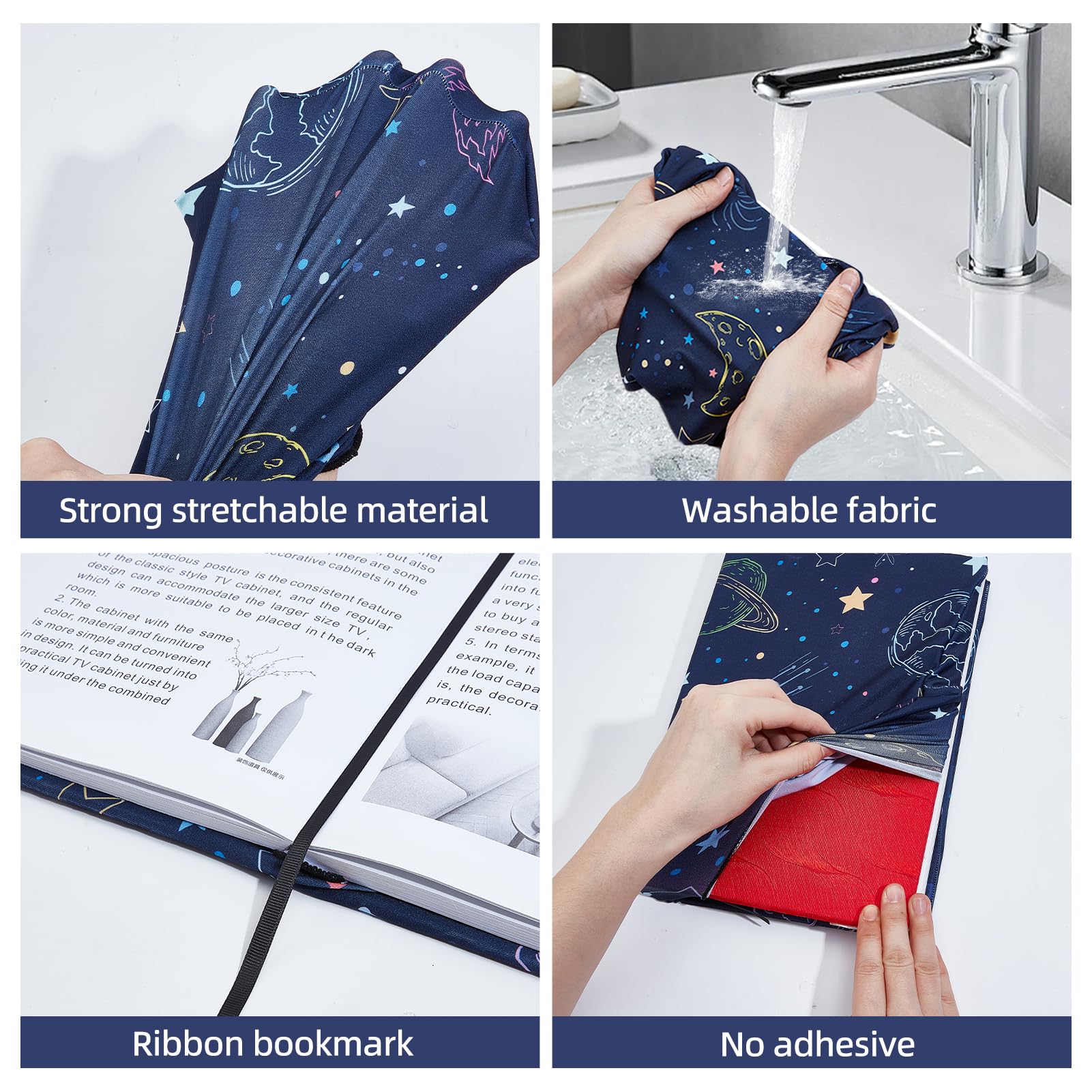 NICENEEDED Cartoon Star Stretchable Book Cover, 10 x 8.7 Inch Adjustable Elastic Cloth Notebook Sleeve - Image 4