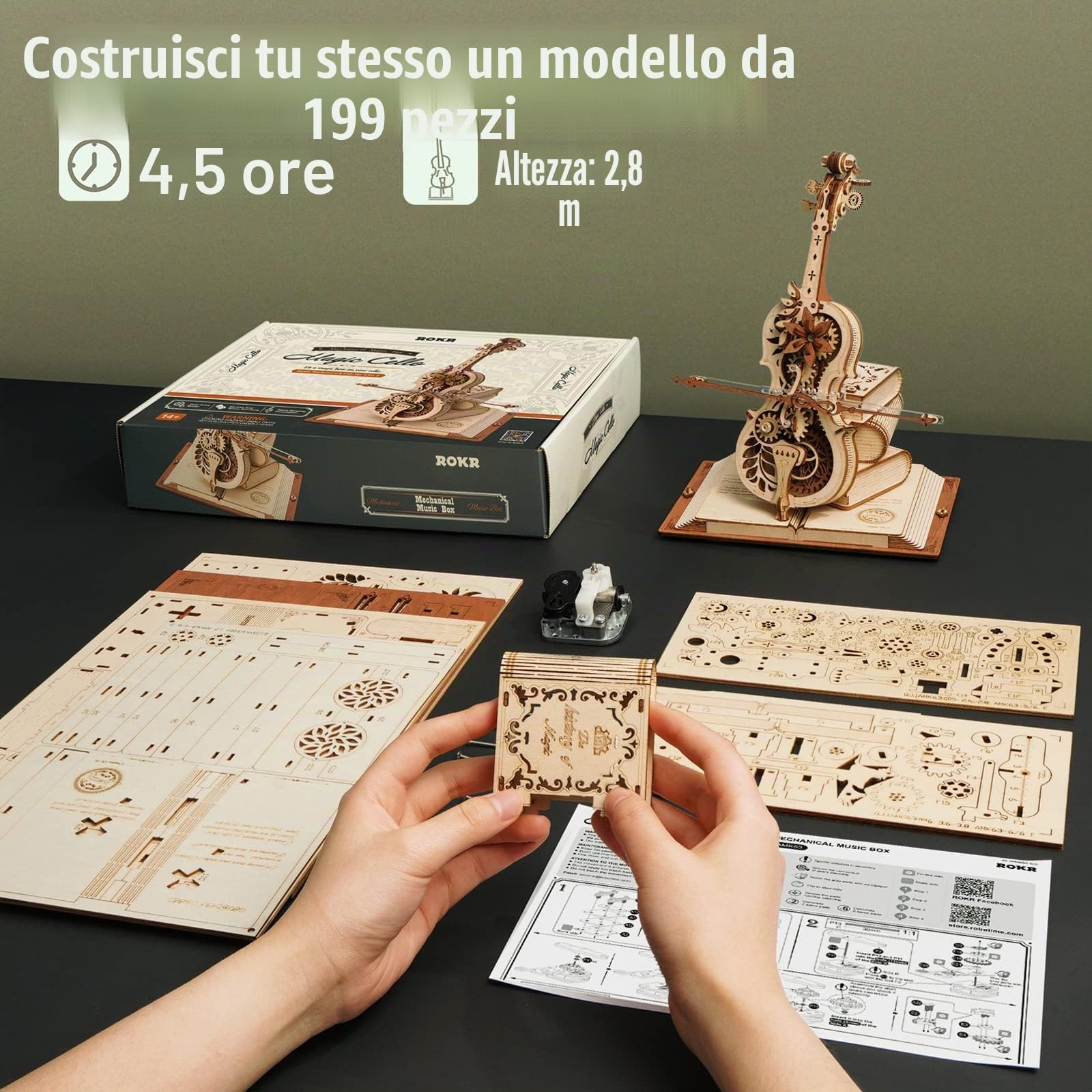 ROKR Puzzle Legno 3D Violoncello Modellismo da Costruire Adulti Bambini Regali di Compleanno, Magic Cello