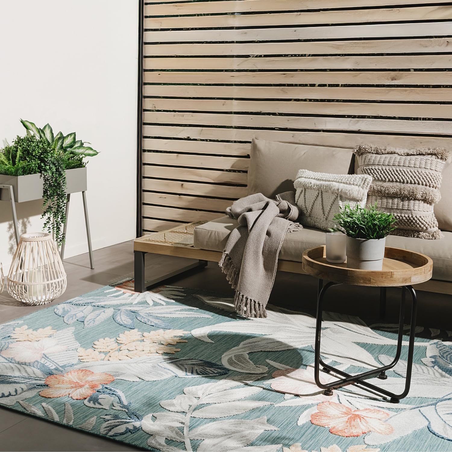 benuta Basic Tappeto Esterno & Interno Flora - Multicolore 160x230 cm - Design Floreale/Geometrico - Impermeabile & Resistente ai raggi UV - Per Balcone, Terrazza, Giardino - Cucina & Soggiorno