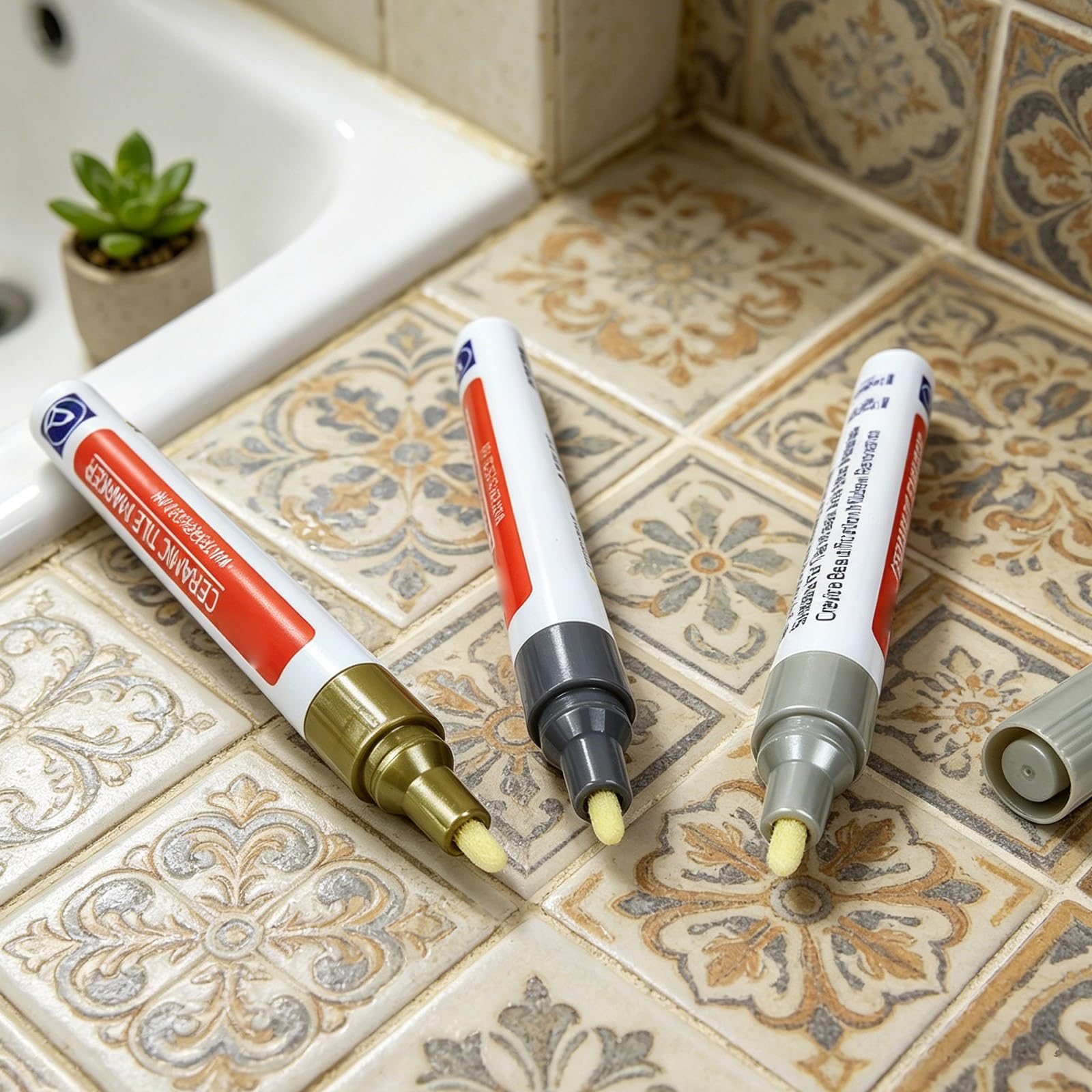 2 pezzi di pennarello per giunzioni per piastrelle, pennarello impermeabile per malta per giunzioni da bagno, pennarello di riparazione per la riparazione di piastrelle in bagno e cucina con punta di