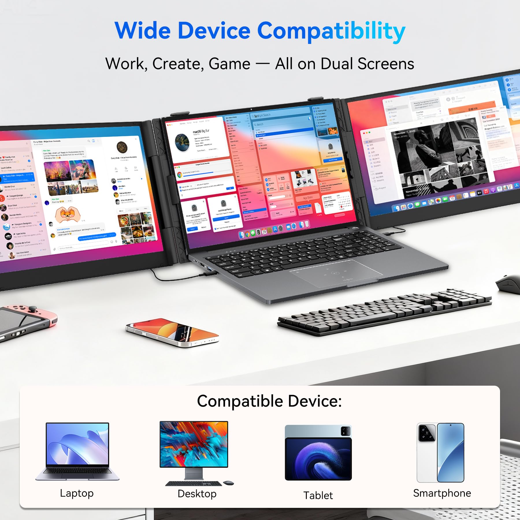 Blackview DCM6 Laptop Bildschirm Erweiterung 14" Ultradünn 4,5mm 0.9KG, 1080P FHD Triple Screen Laptop Monitor für Laptop 13"-17,3", HDMI/USB-A/USB C TÜV SÜD Portable Monitor für PC/Mac/PS3/4/5/Xbox