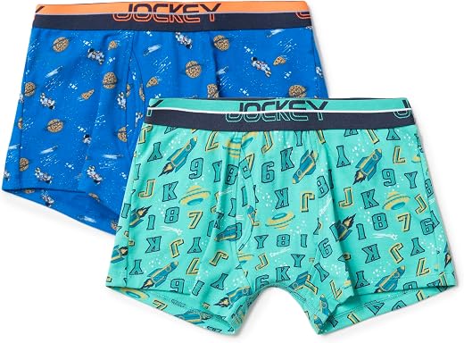 Jockey PB03 Boy's Super Combed Cotton Elastane Stretch Printed Trunk with Front Open Fly and Ultrasoft Waistband (Pack of ...