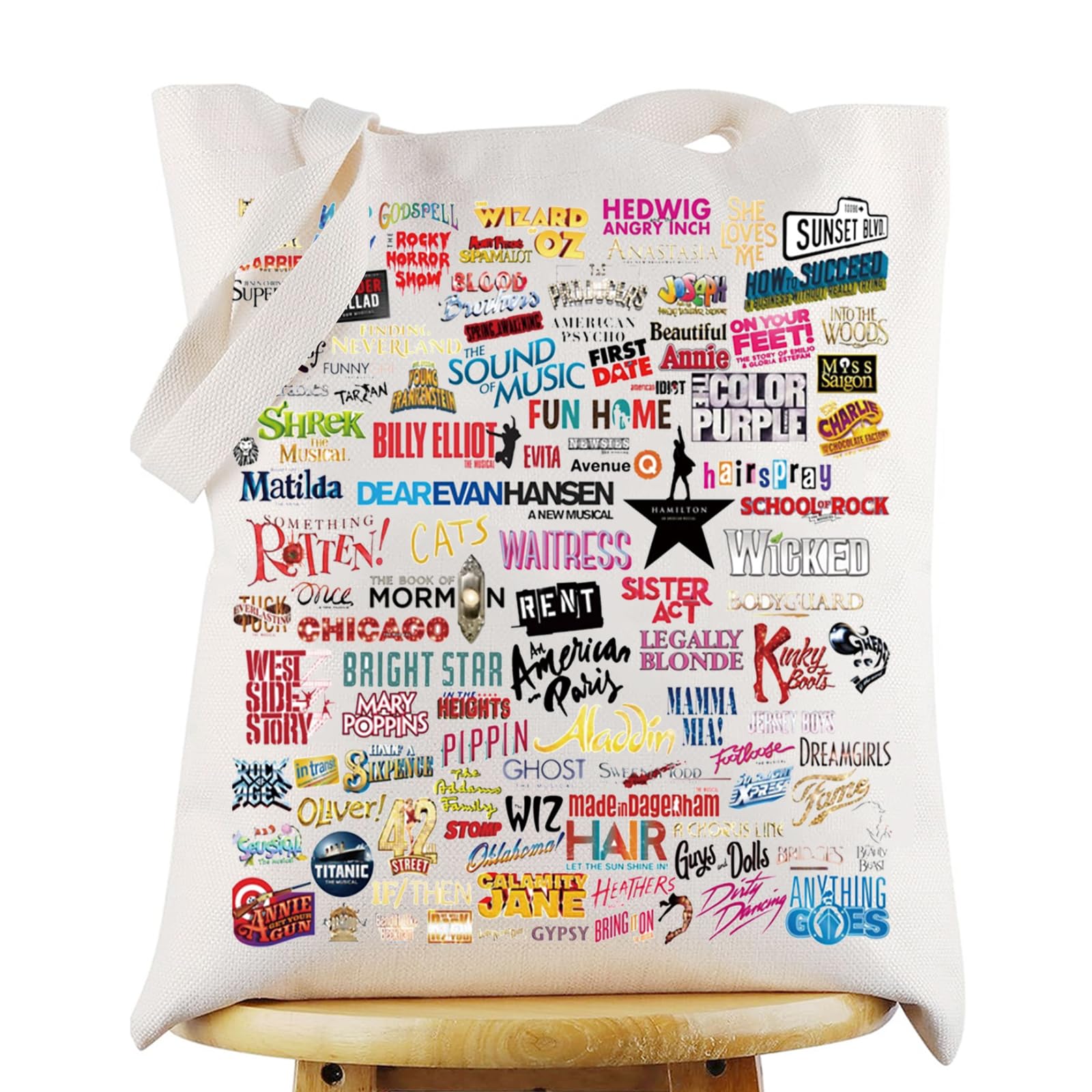 WZMPA Broadway Musical Character Tote Bag - Theatre Fans Gift - Reusable Grocery Bag - Musical Merch