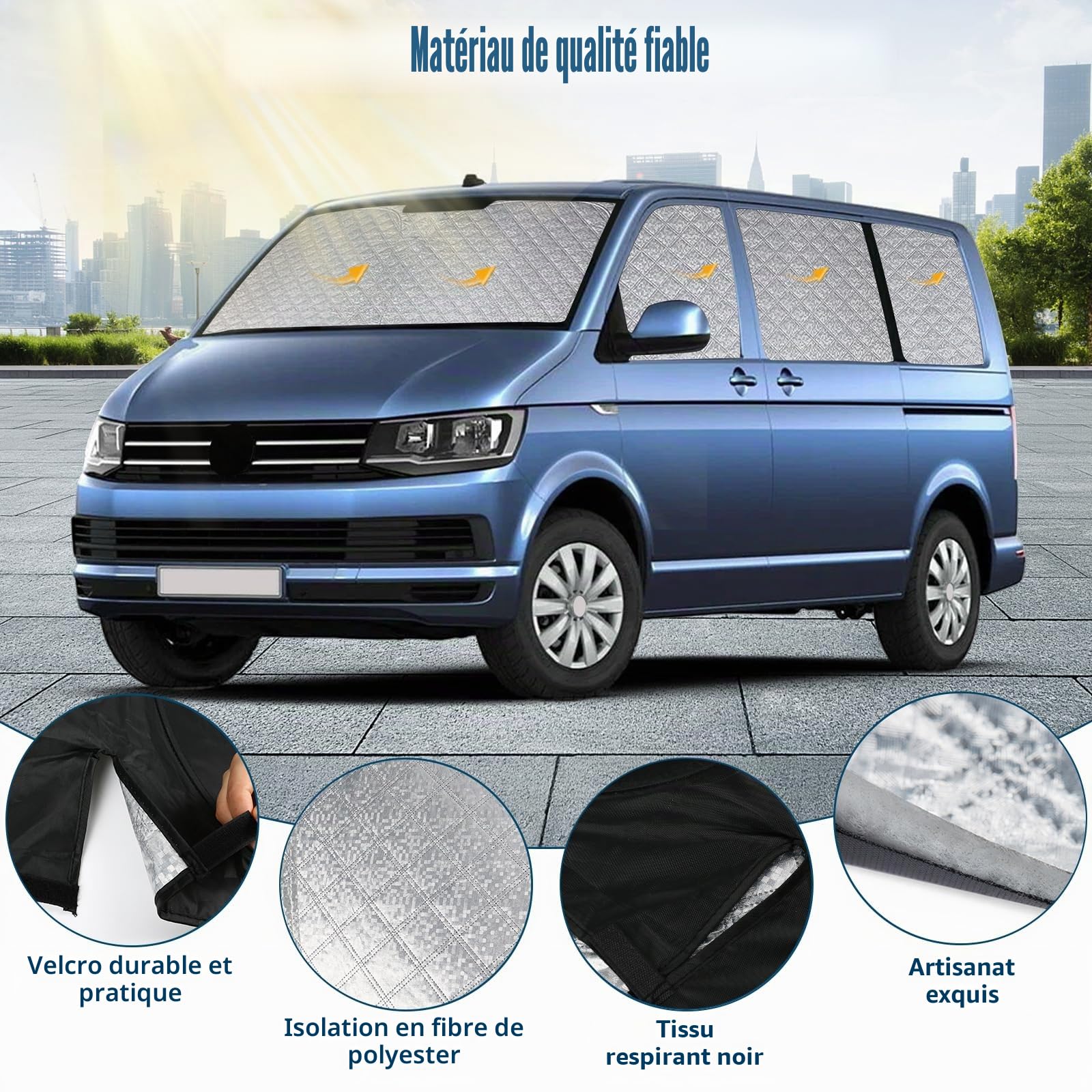 Pare-Soleil Compatible avec VW T6, Lot de 8 Pliables Protection de Pare-Brise pour Intérieur de Voiture, Bloquer 99% des Rayons UV et Garder Votre Véhicule au Frais