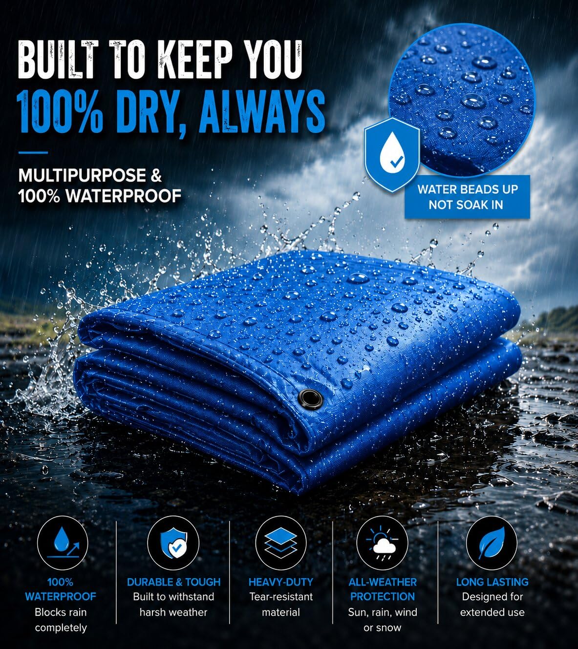Tarkka 18x15ft Blue Tarpaulin Sheet, 120 GSM Virgin Waterproof Tirpal/Tadpatri Cover with Reinforced Eyelets & UV Protection for Home, Farm & Truck, 1 Sheet — Amazon image 4