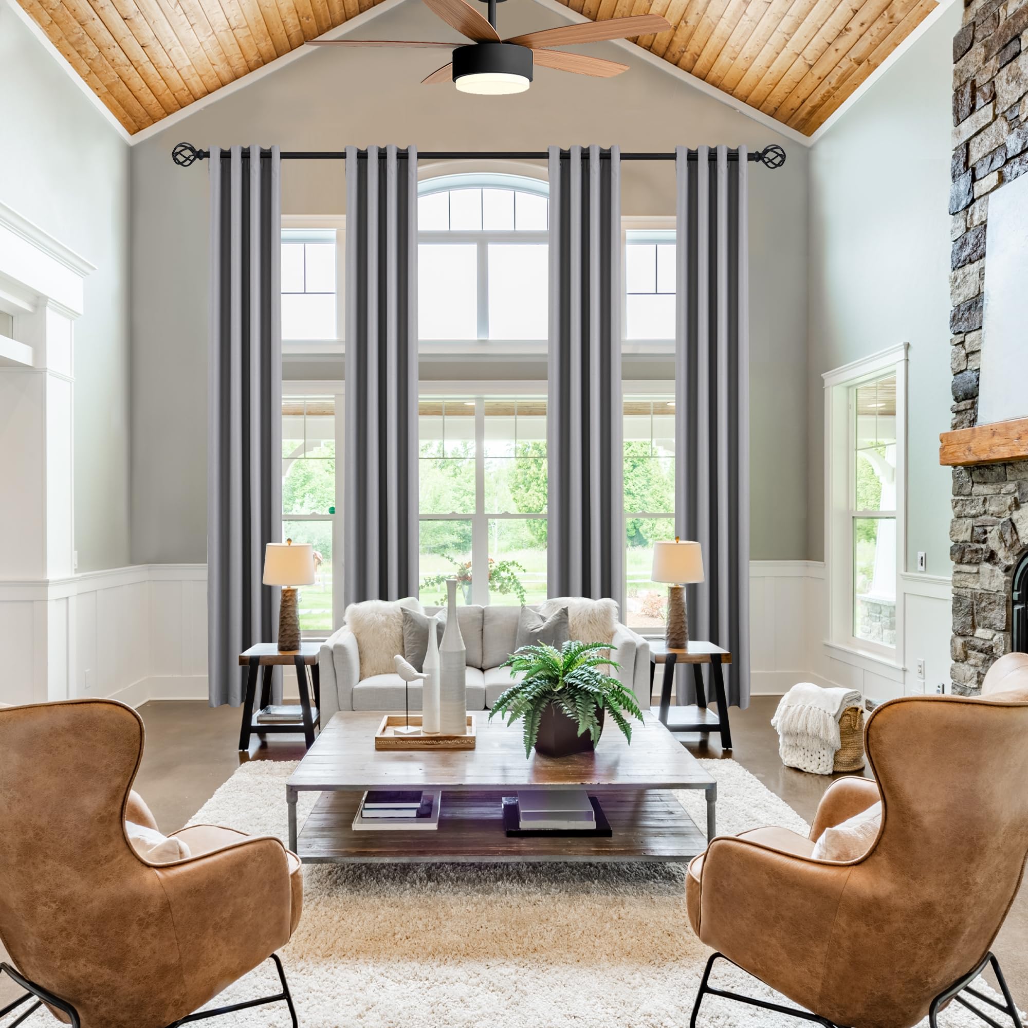 KNEQOIT Energy Saving Extra Long Curtain 168 Inch,14ft Length Triple Weave Blackout High Ceiling Drapes for 2 Story Great Room, Gray, 52x168 Inch, 1