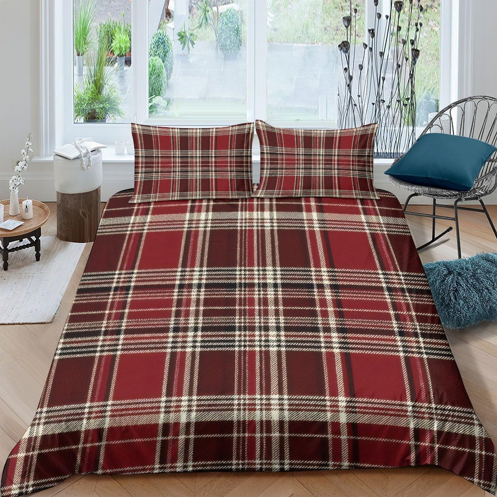 Ctjqhvkz Style-8 3D Printed Red Plaid Fitted Sheet Microfiber Soft Breathable Tartan Bed Cover For Bedroom Guest Room Dorm Mattress Decor Single（135X200cm）