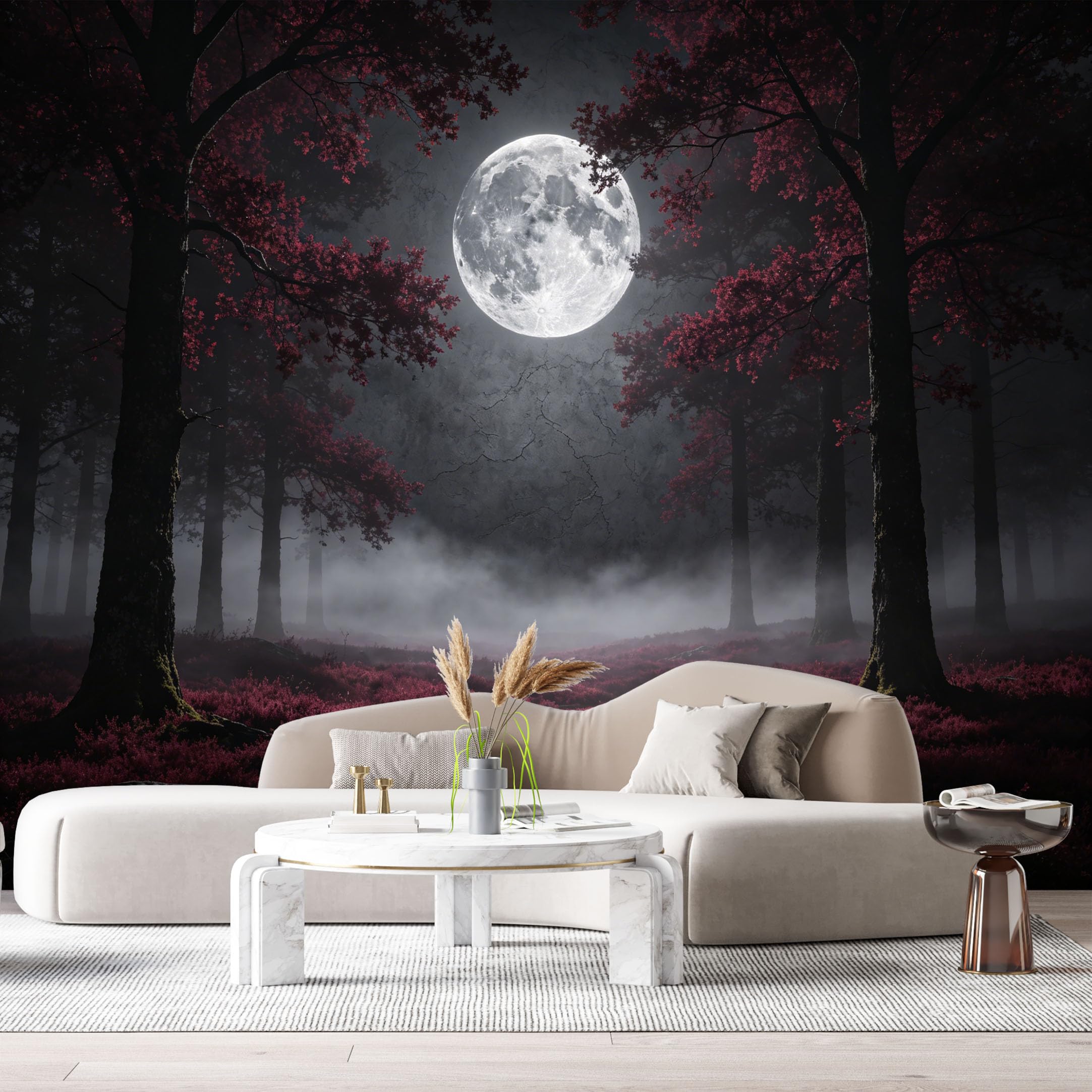 Custom Size Wall Murals Moonlight Forest Landscape 3D Foggy Night Trees SelfAdhesive Wall Fabric Removable Large Wallpaper for Photo Living Room