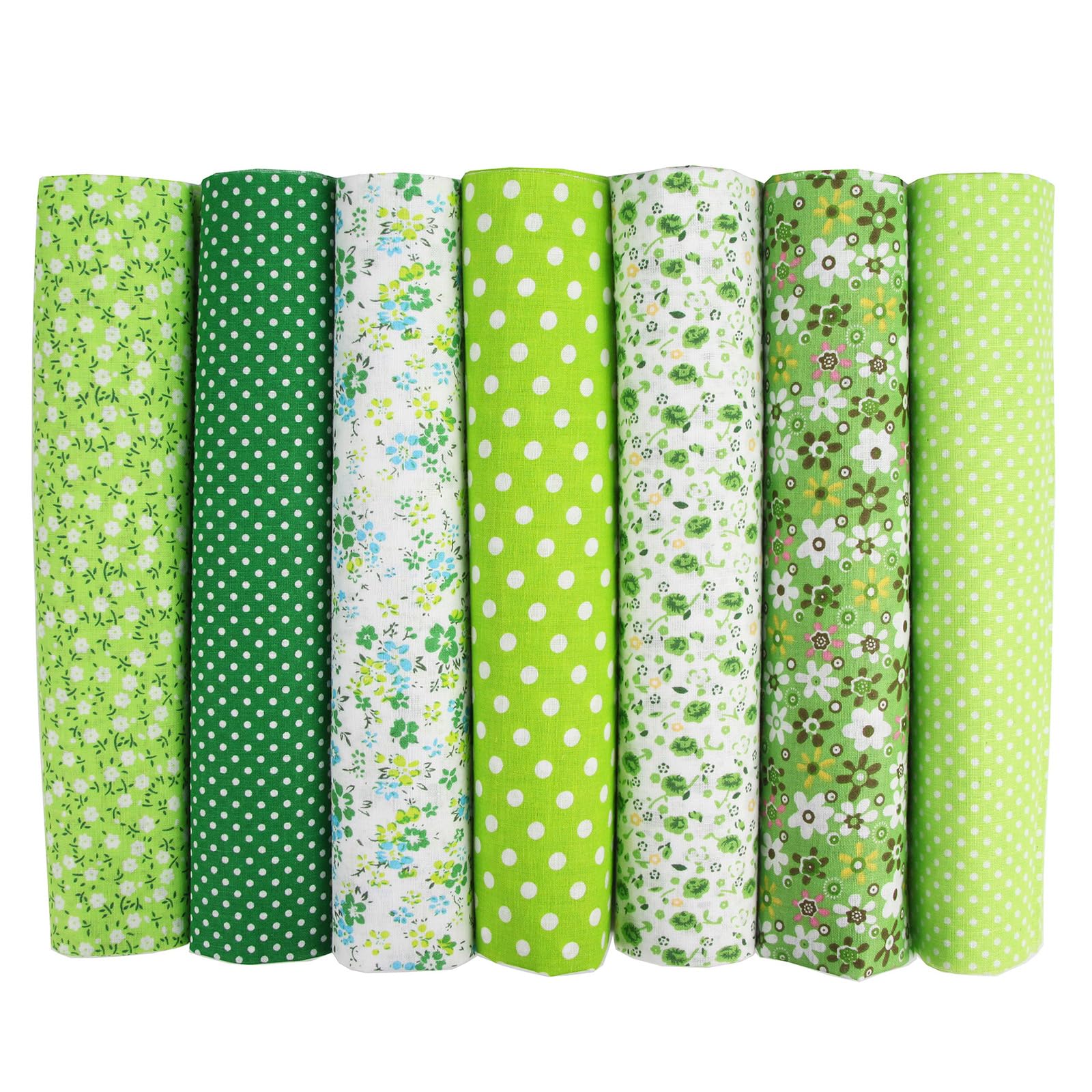 YSUY 7PCS Fat Quarters Fabric Bundles, 20"x20" Precut Quilting Cotton for Sewing, Patchwork, DIY Crafts & Embroidery, Soft, Durable Material for Sewing (Green)