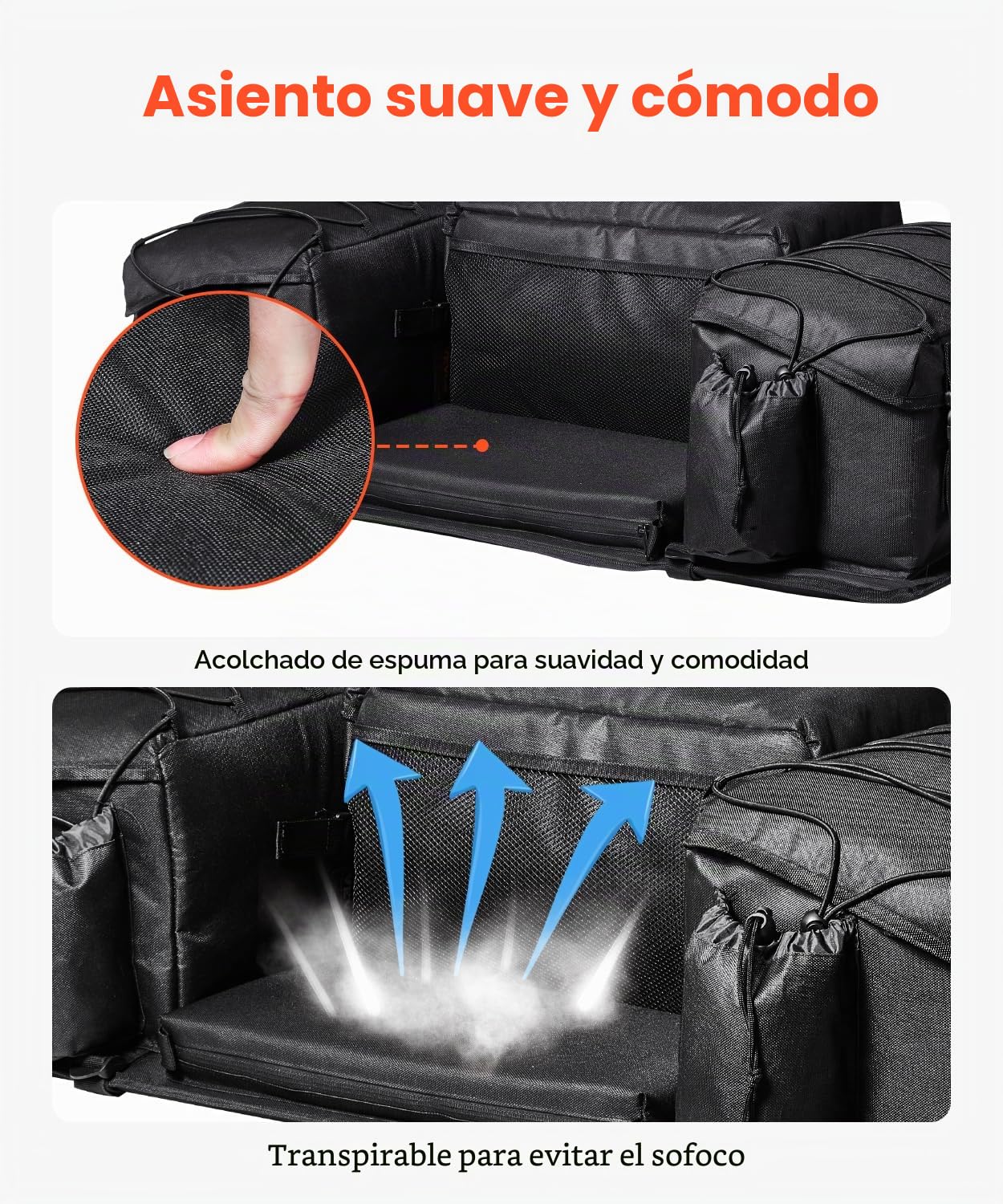 VEVOR Bolsa de Almacenamiento Trasera para ATV, 50 L con Cojín de Asiento de Esponja y Soporte para Botella, de Tela Oxford 600D, Compatible con ATV, UTV, Vehículo Can-Am, 920 x 480 x 270 mm