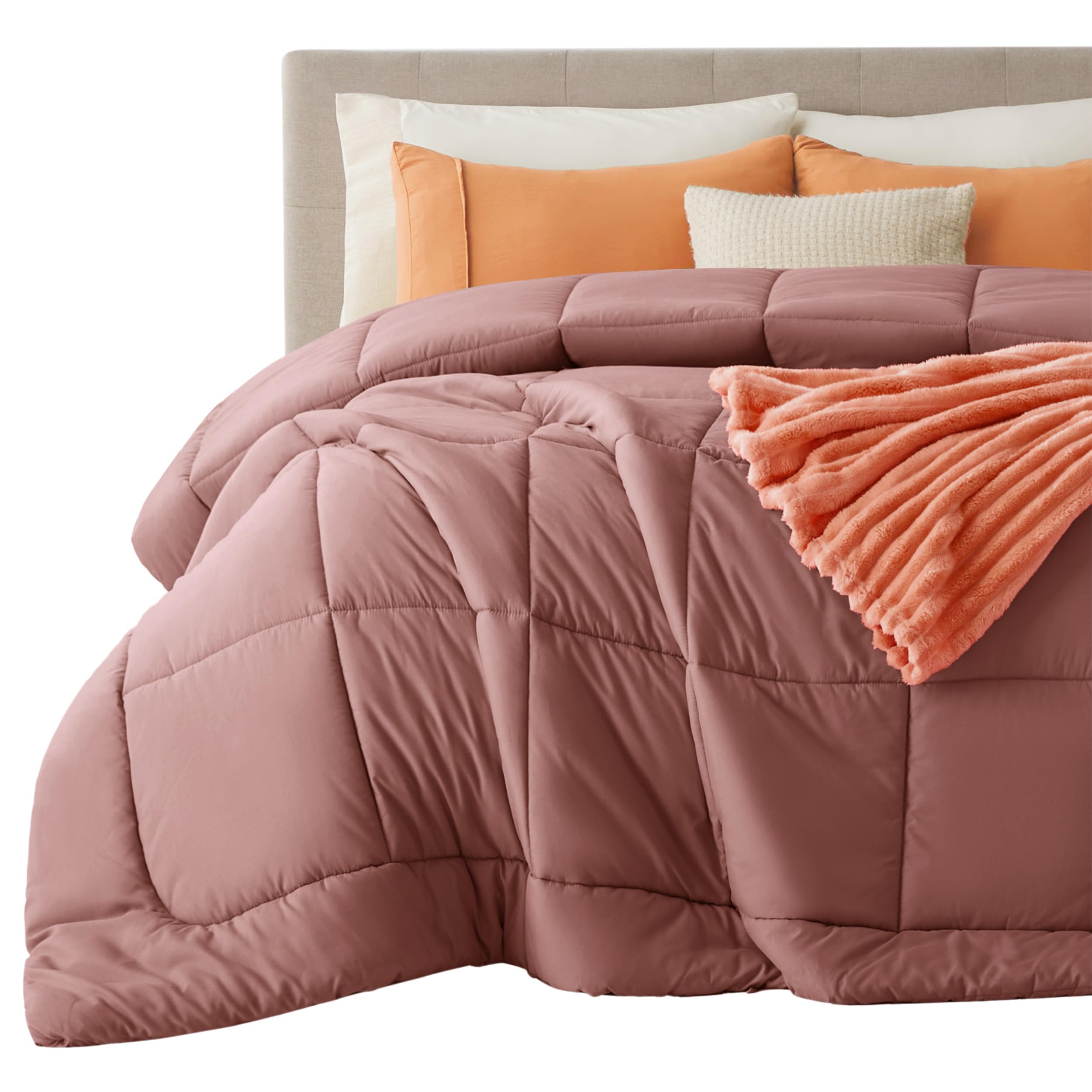 Bedsure Comforter Duvet Insert - Quilted Comforters Queen Size, All Season Duvet, Down Alternative Bedding Comforter with Tabs(Dusty Pink,Queen 88"x88")