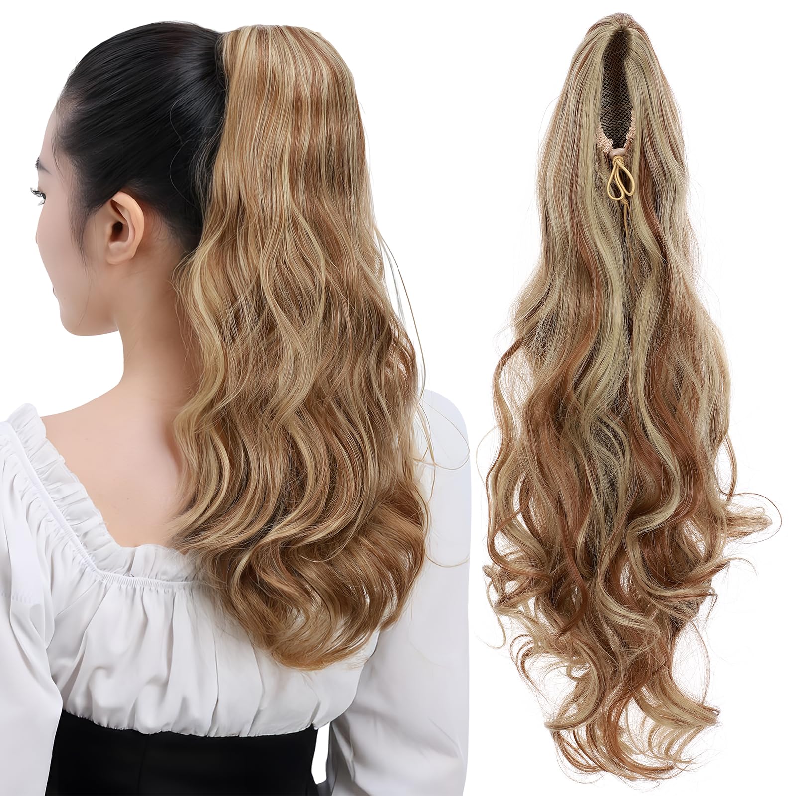 TESS Wavy Ponytail Extension, Drawstring Clip in Ponytail Hair Extensions, Long Hair Extensions, 24 Inches 160g