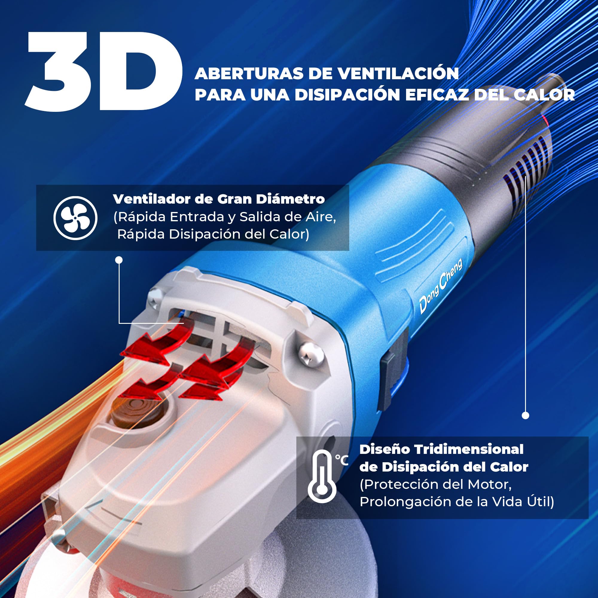 DongCheng Amoladora Angular 800W (125 mm, 11.800 rpm). Con cubierta de cierre rápido, empuñadura auxiliar e incluye 2 discos de desbaste, 2 de copa y 2 de corte. Ideal para pulir, lijar y cortar