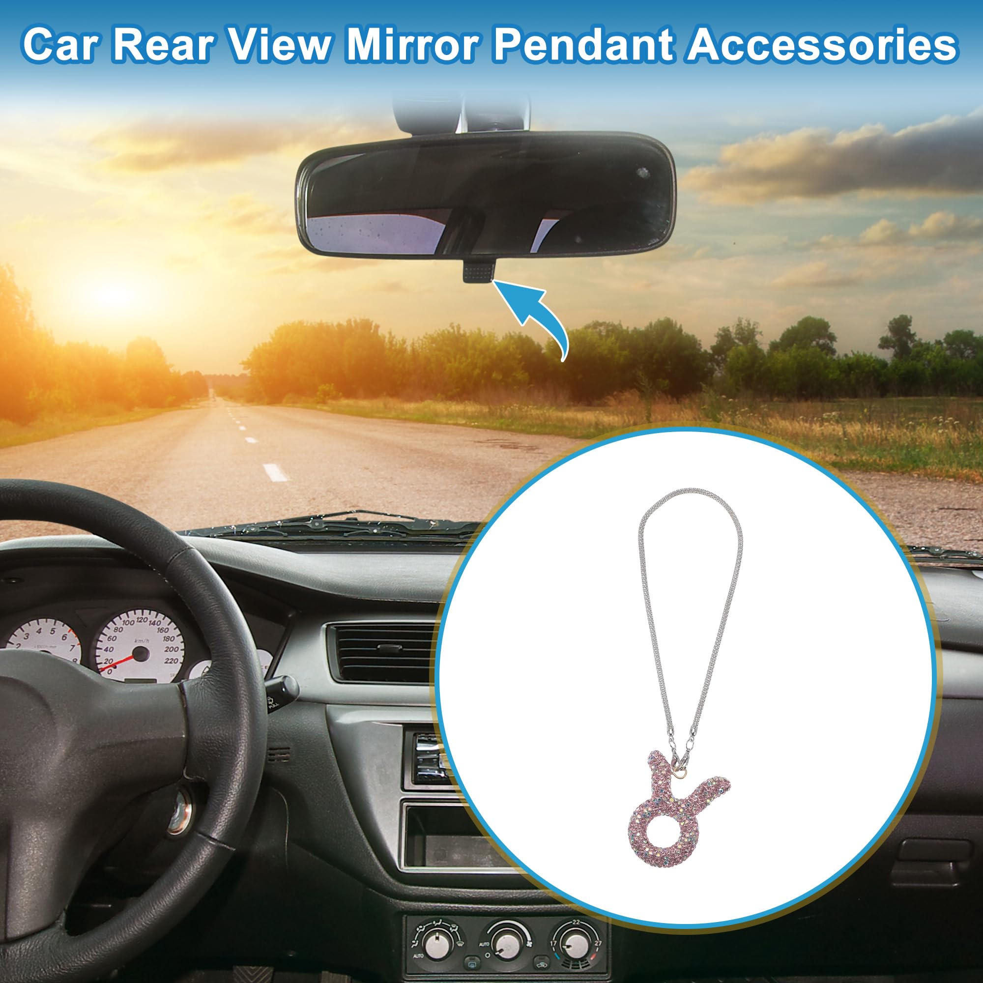 1 Pz Toro in Metallo con Finto Strass e Diamanti Finti Pendente Specchietto Retrovisore Auto Accessori Ornamento Appeso Auto Rosa