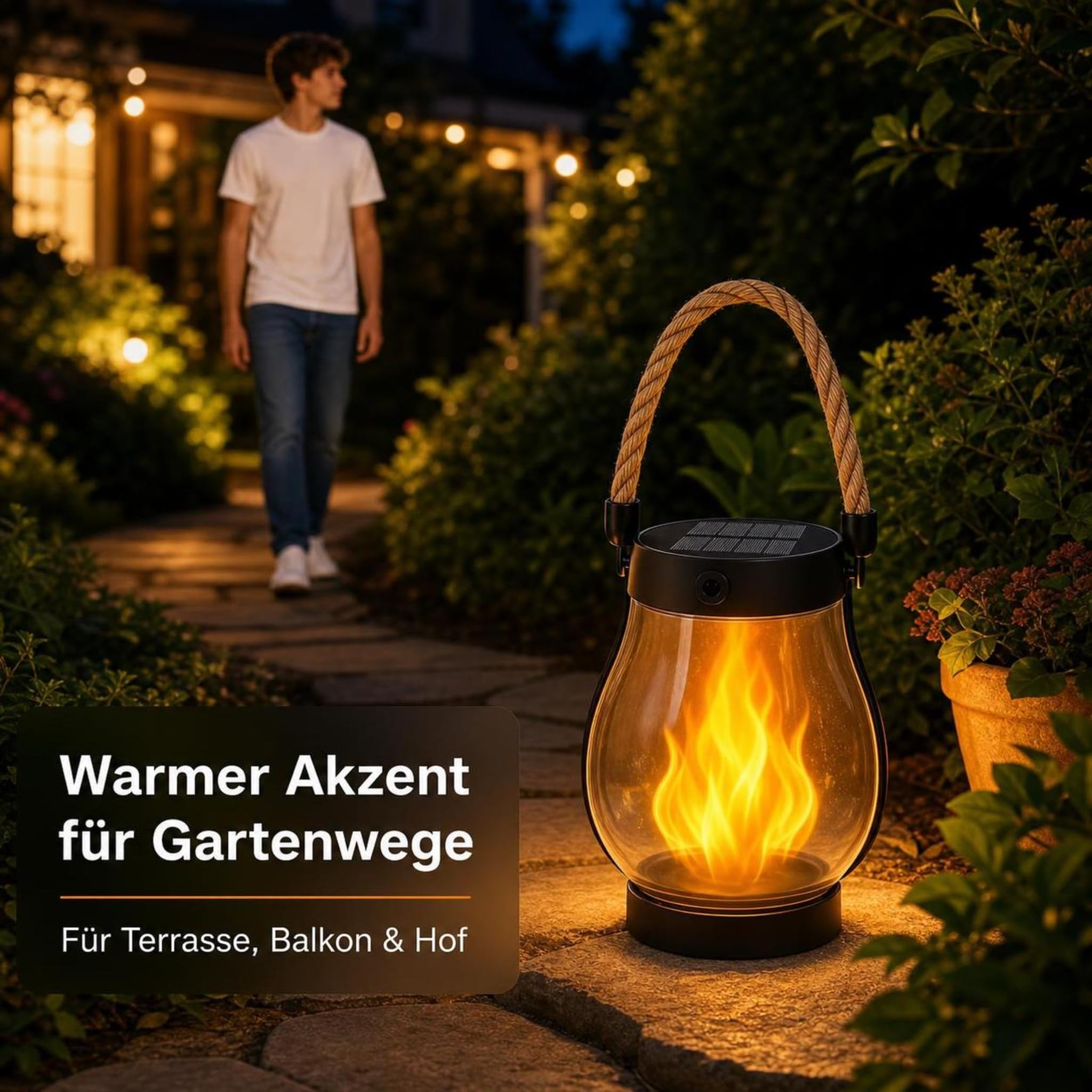 Klynero Solar Laterne mit Flammeneffekt und USB-Ladung für Halloween (2 Stück)