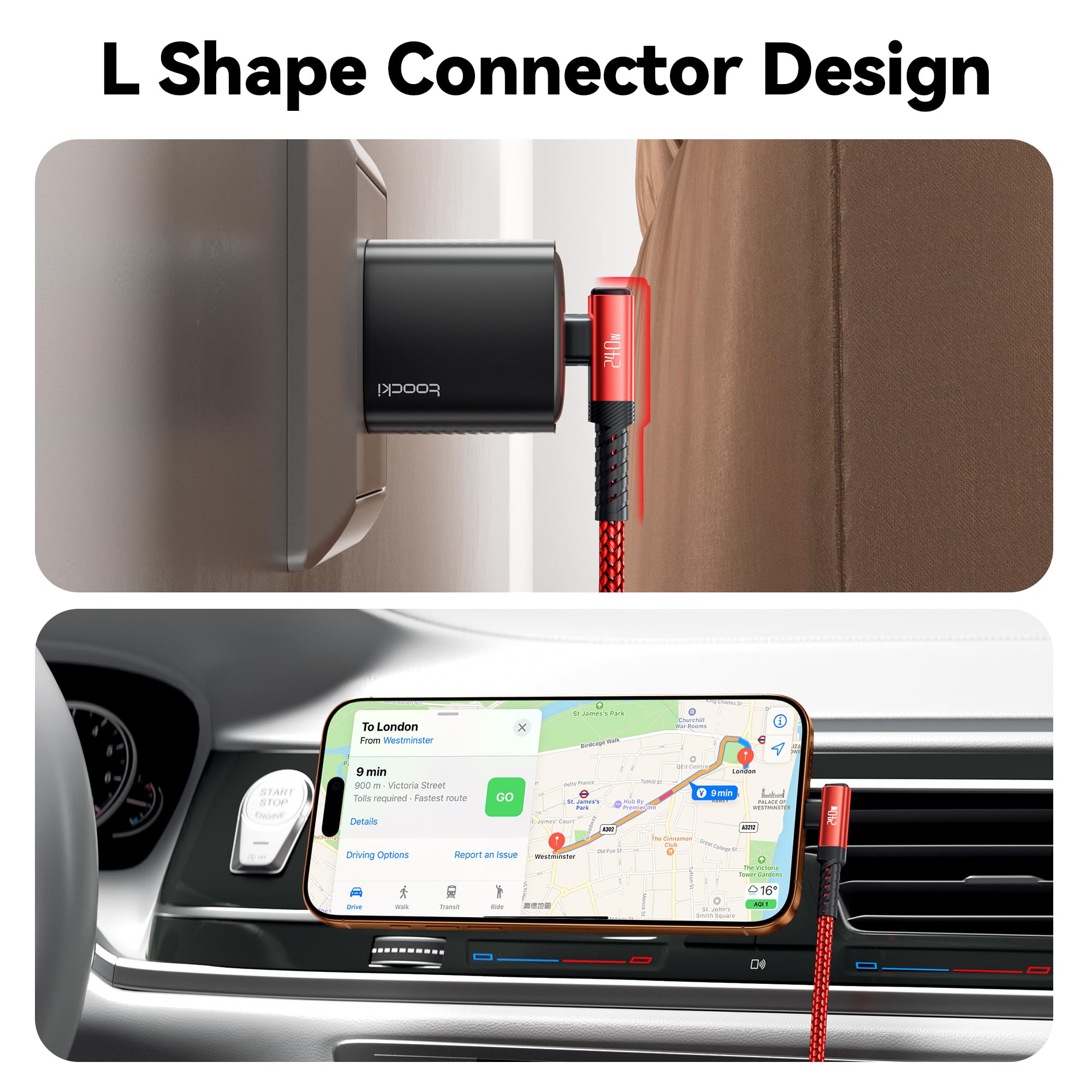 toocki Cavo da USB C a USB C da 240 W, 3,1 m, confezione da 2, cavo di ricarica 2 in 1 da USB A/C a tipo C, ad angolo retto PD 3.1, ricarica rapida per iPhone 17, 16, 15 Pro Max, MacBook Pro, iPad