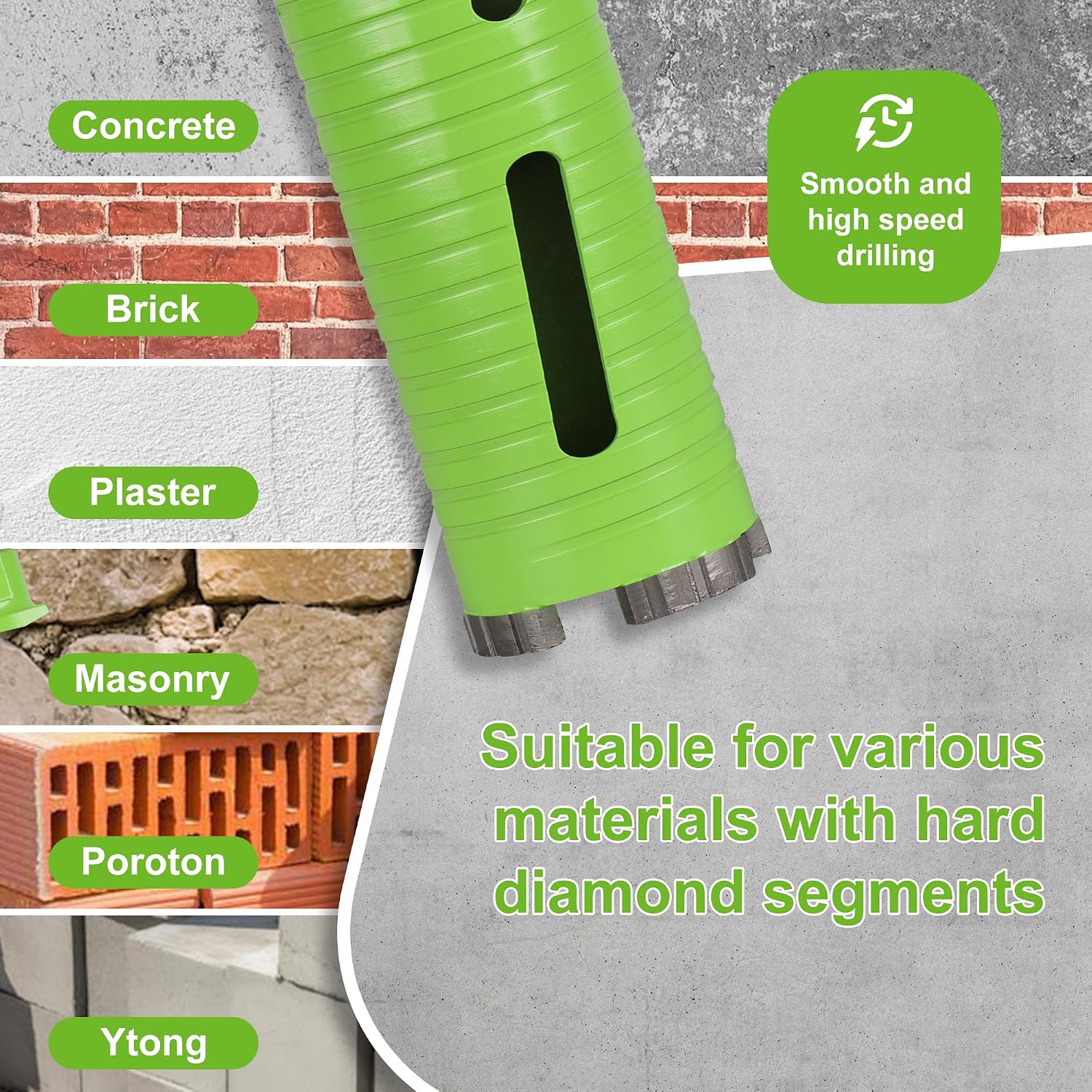 3 Inch Dry Core Drill Bit, 10" Drilling Depth, 5/8"-11 Threaded Core Bits for Concrete, Laser Welded Diamond Core Bit for Masonry Reinforced Concrete Brick