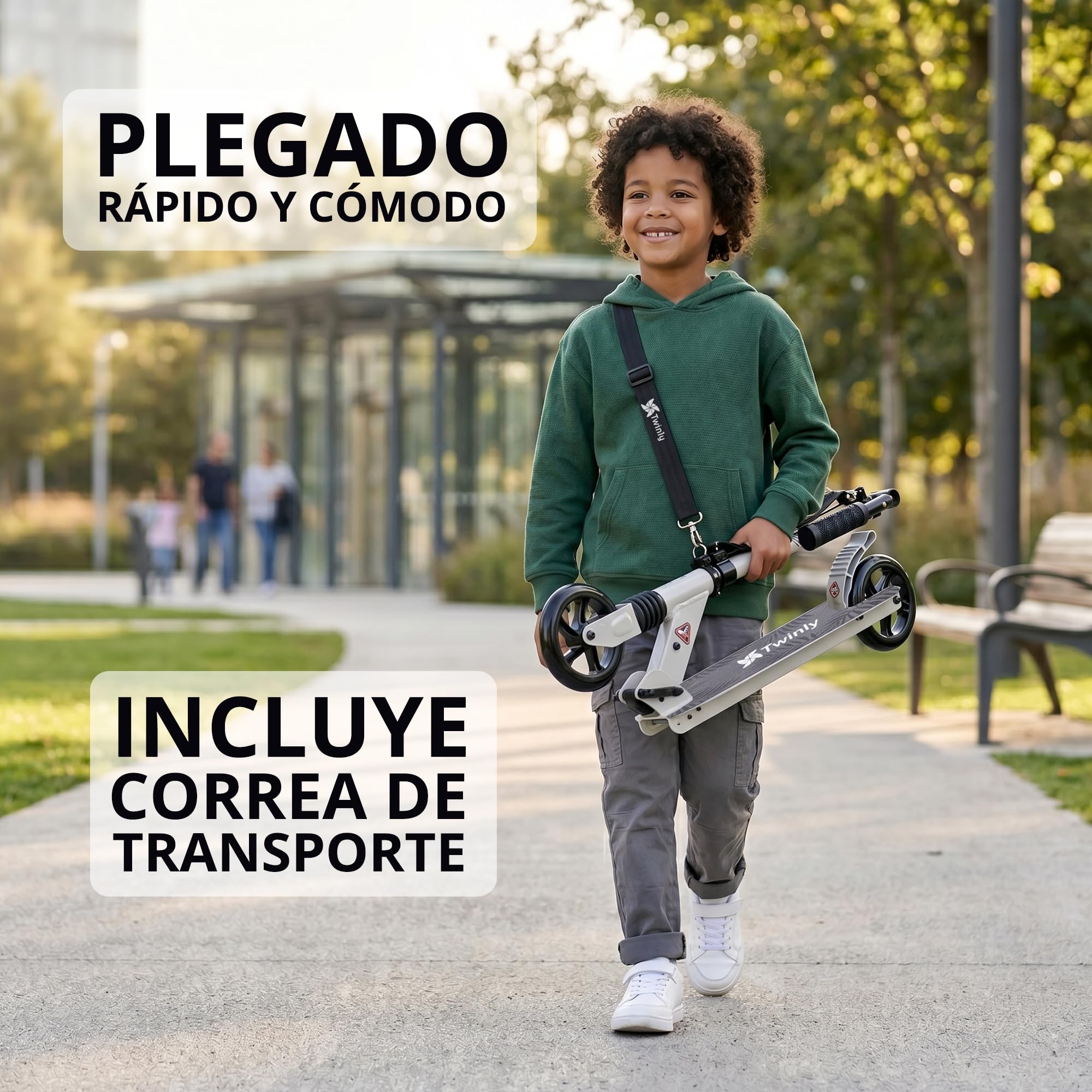 Twinly Patinete Infantil Plegable 2 Ruedas Rocky | Manillar Ajustable, Freno Trasero, Hasta 100 kg, 2 Ruedas