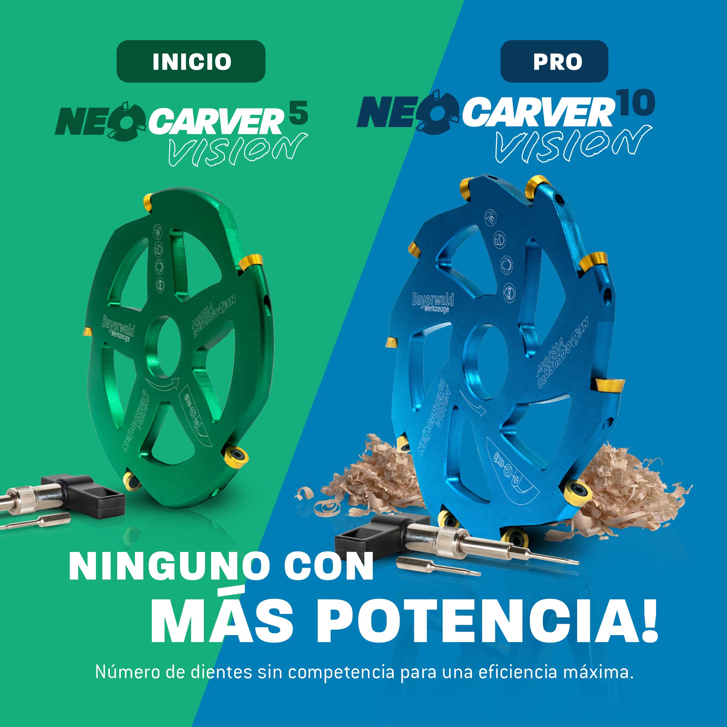 Bayerwald NeoCarver 10 Vision V2 - Disco de fresado de metal duro para madera - Fresa para tallar madera de aluminio para amoladora angular para separar, lijar, desbastar, etc. - Diámetro de 115 mm x