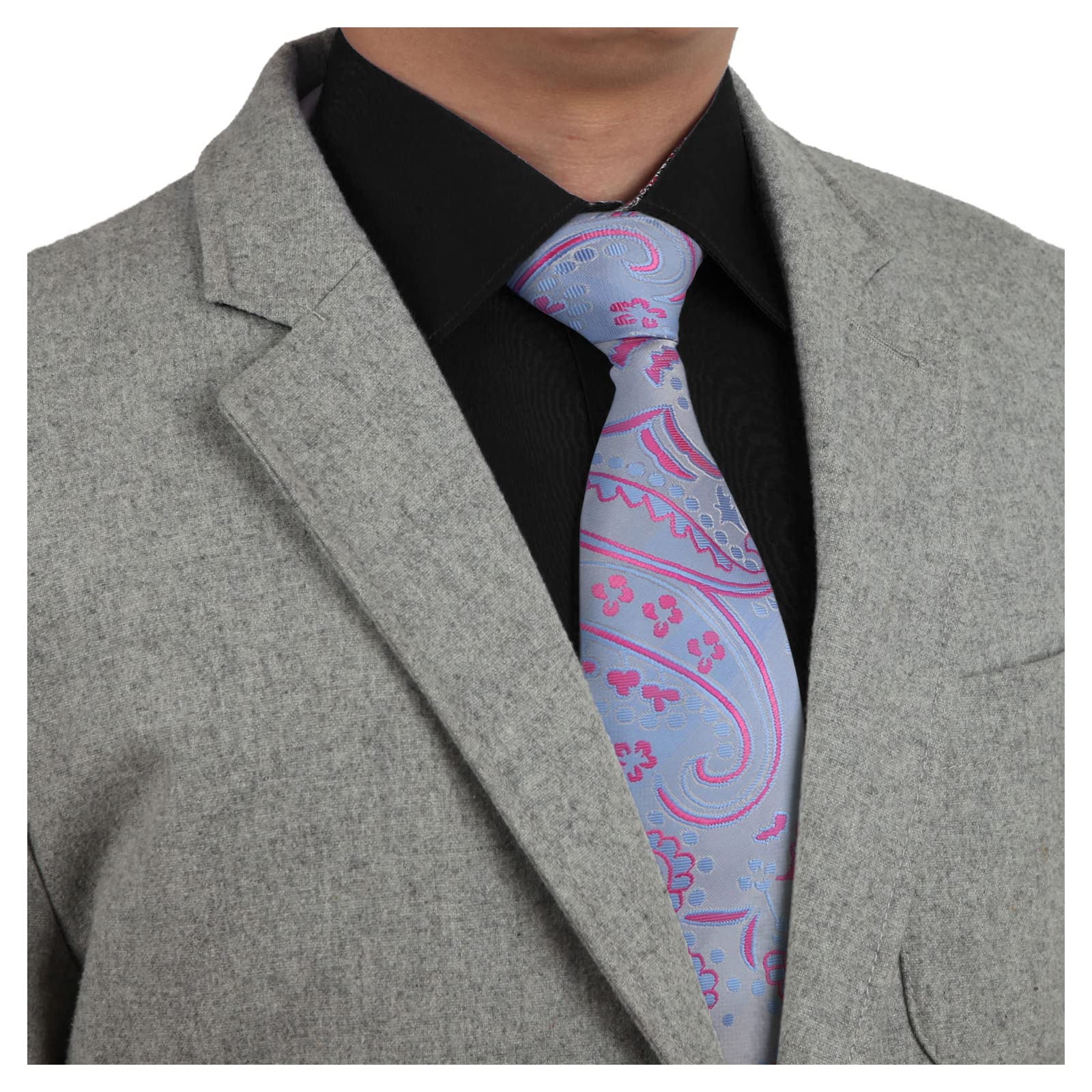 Dan Smith Neck Tie For Men Gray Silk Blend Floral Print Neckwear DAA7B33C Light Gray,Medium Violet Red,Light Sky Blue
