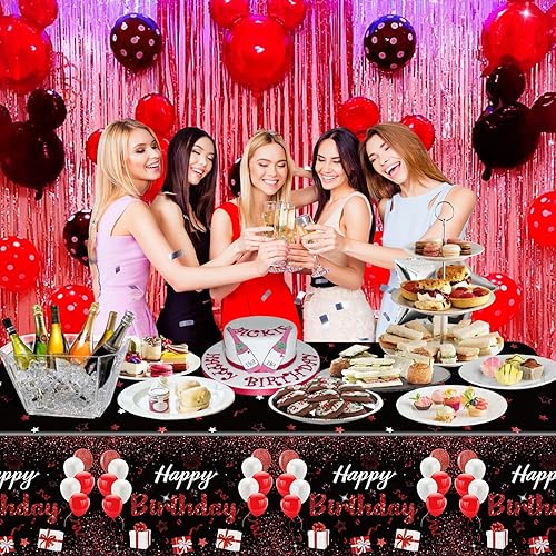 Miniatura 3 de Paquete de 2 manteles rectangulares desechables de plástico negro y rojo para fiesta de cumpleaños, 51 x 87 pulgadas, suministros de decoración de