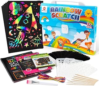 Mocoosy 140PCS Scratch Paper Art Set for Kids, Rainbow Magic Scratch Art Combo Include Black Scratch Off Paper Sheets, Scratch Notebook, Scratch DIY Bookmarks Art Craft Kit Party Favor Game Activities