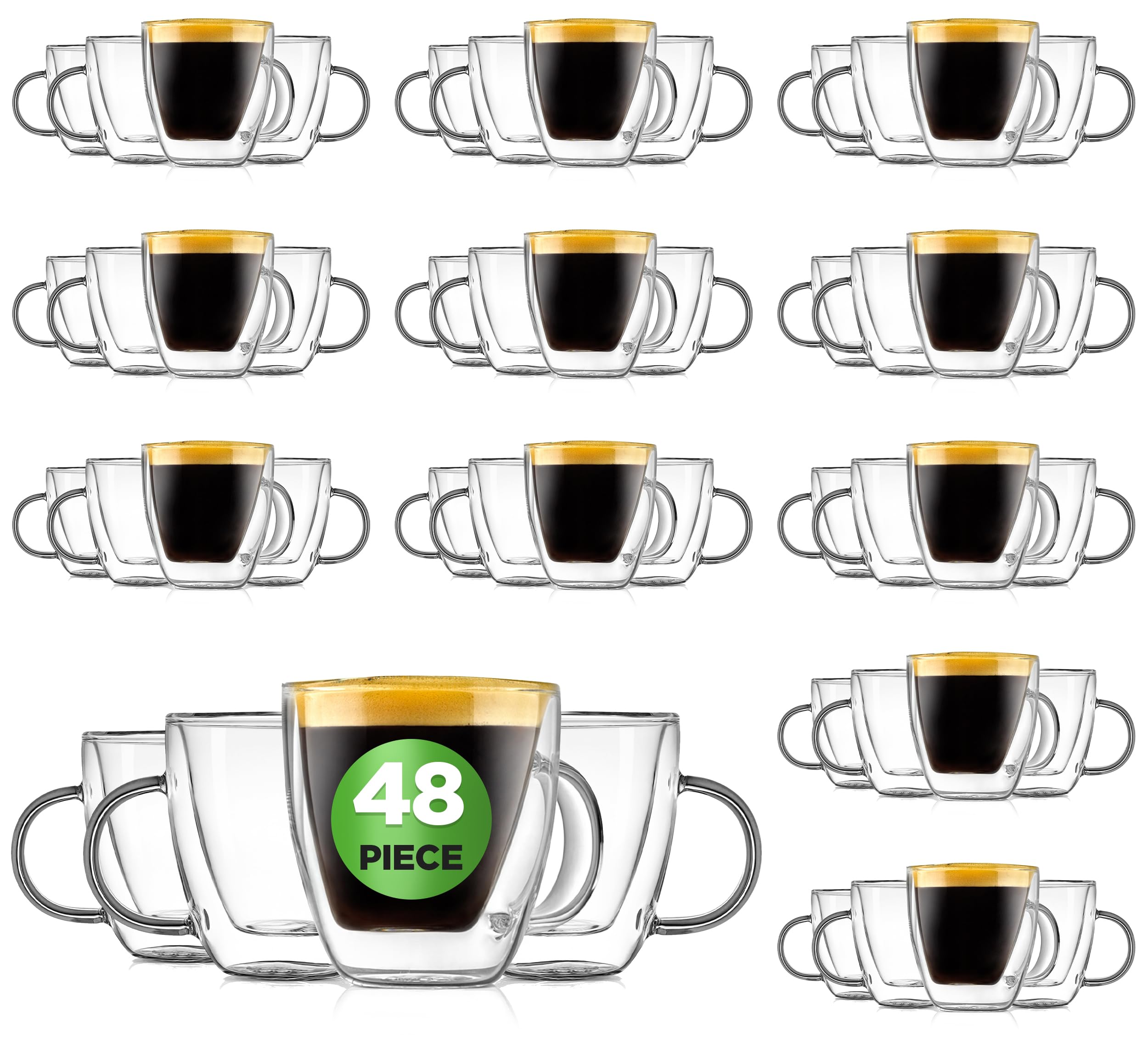 NutriChef Insulated Glass Coffee Cups - 48-Pack 5 oz Mugs Double Wall Heat-Proof Sweat Free Clear Drinkware for