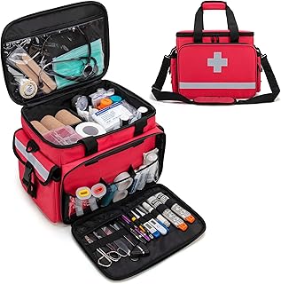 CURMIO Emergency Medical Supplies Bag, Home Health Aid Bag with Shoulder Strap for Nurse, Physical Therapists, Doctors, Home Health Staffs, Bag ONLY, Red (Patented Design)