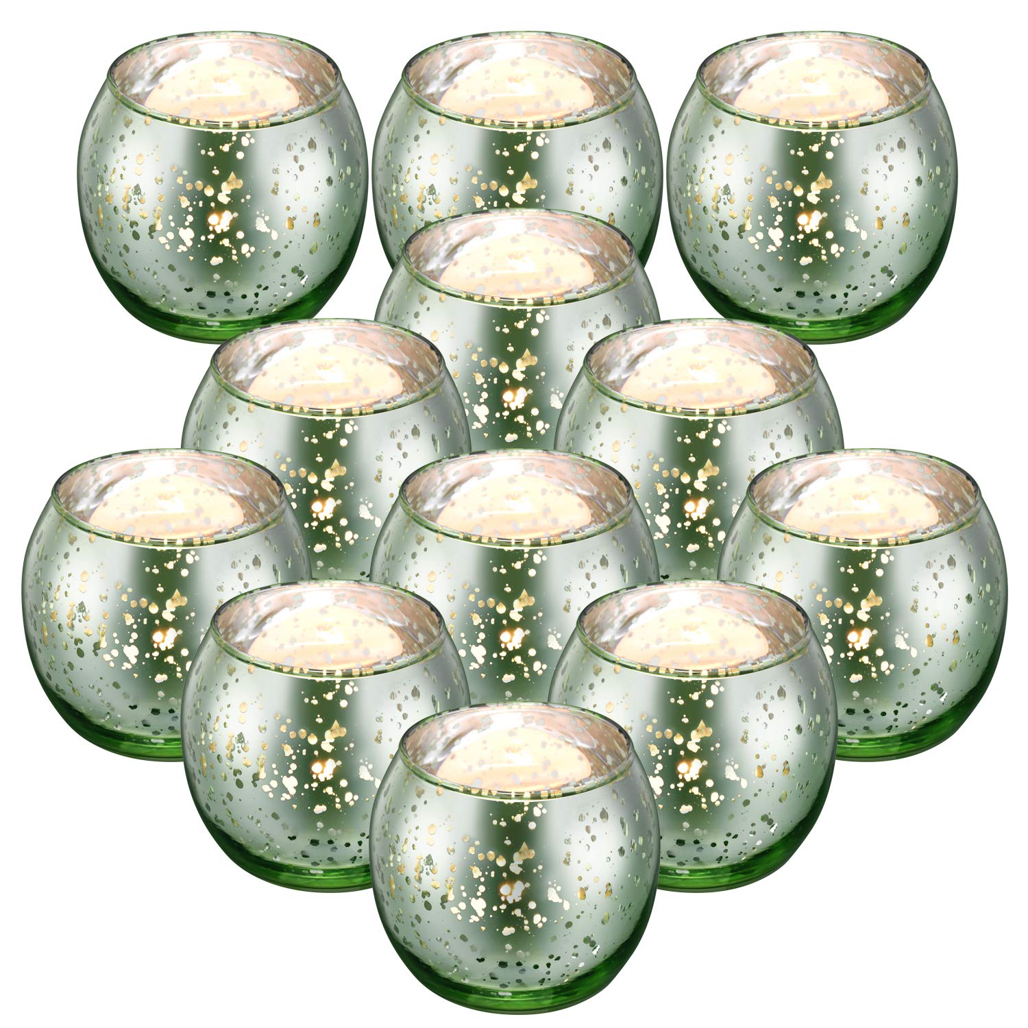 12 Pcs Green Bowl Votive Candle Holders Bulk, Speckled Mercury Glass Tealight Candle Holder Perfect Centerpieces for Home Table Wedding Decor Party Decoration