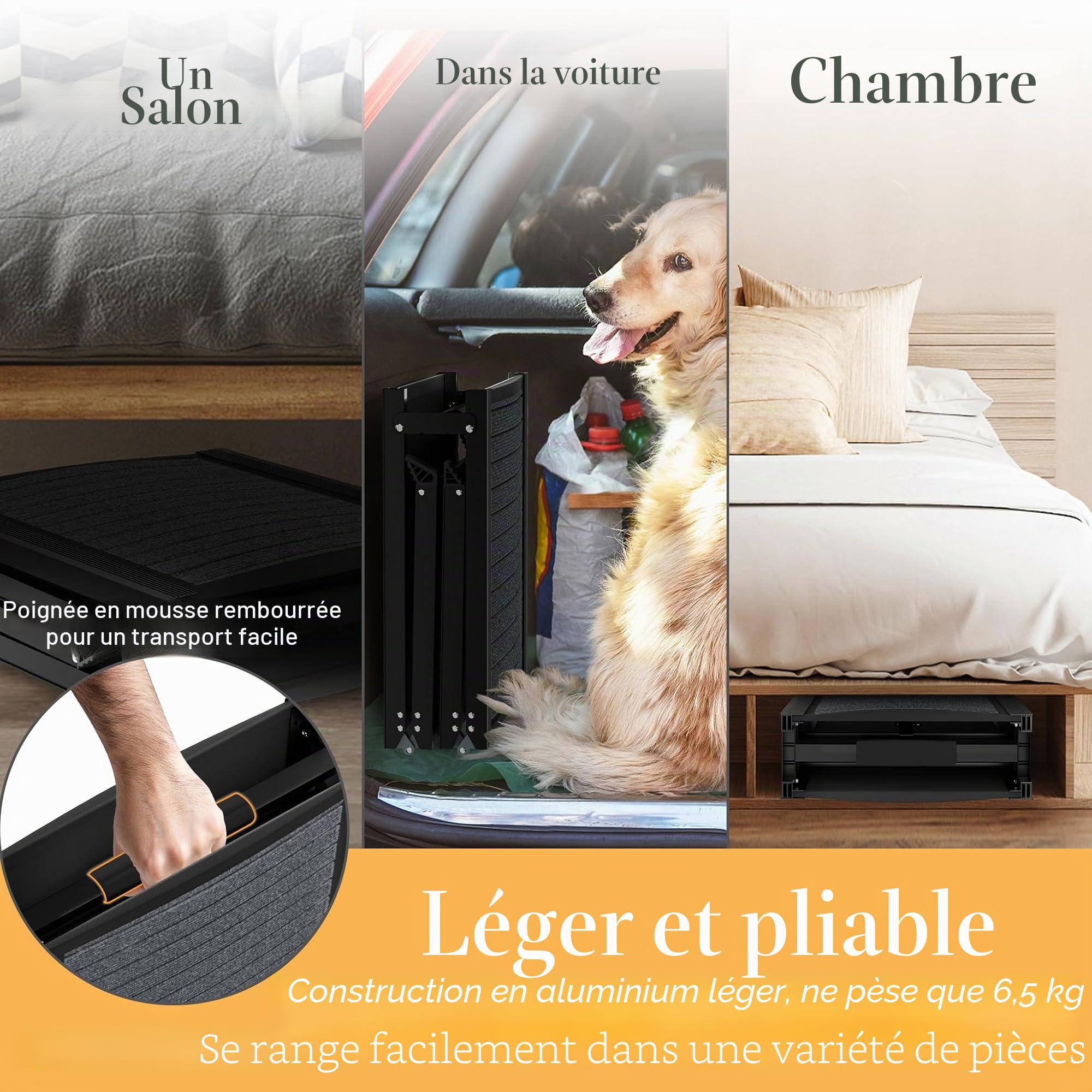 XMTECH Rampe de coffre pliable pour chien - 157 cm - Pour voitures, camions et SUV - Jusqu'à 110 kg - Légèrement stable et antidérapante - Noir