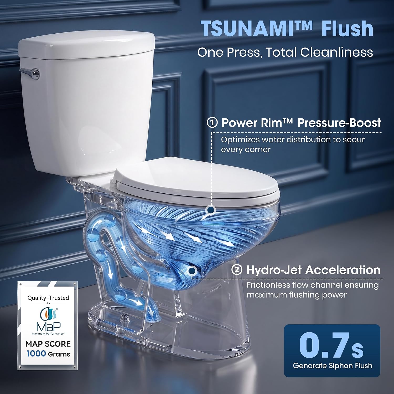 17.3” Elongated Toilet with Soft Close Seat, Two piece Toilets for Bathroom thumbnail