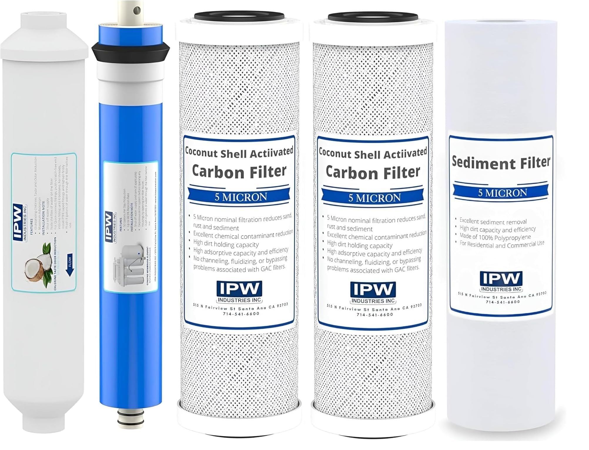 IPW Industries - Kit de filtro de repuesto universal de ósmosis inversa de 5 etapas para debajo del fregadero, reemplaza cada 6-12 meses para agua pura y refrescante