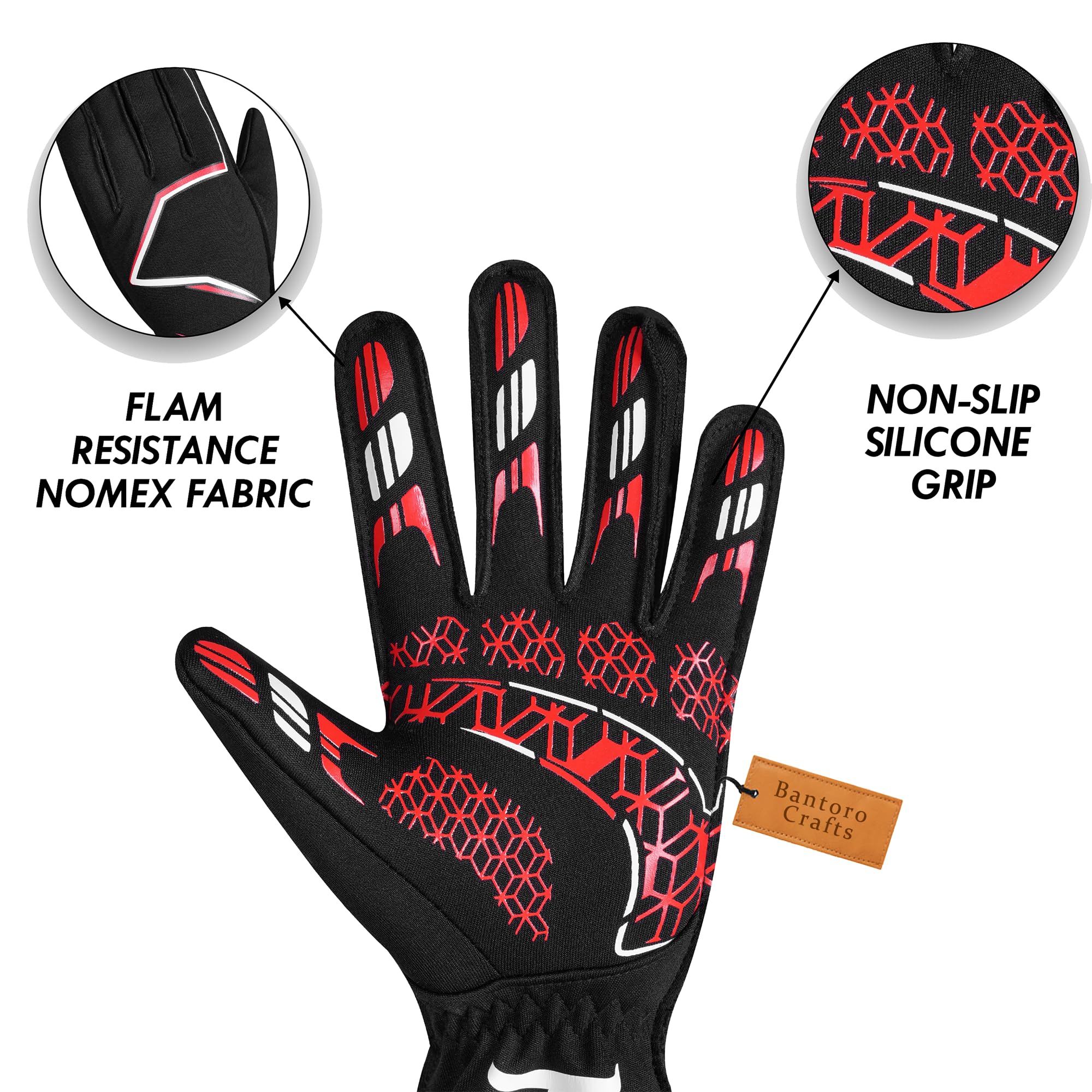 Gants de course Go Kart – Paume légère en silicone haute adhérence, coupe confortable pré-incurvée, polyester respirant, poignets élastiques – Équipement de karting intérieur et