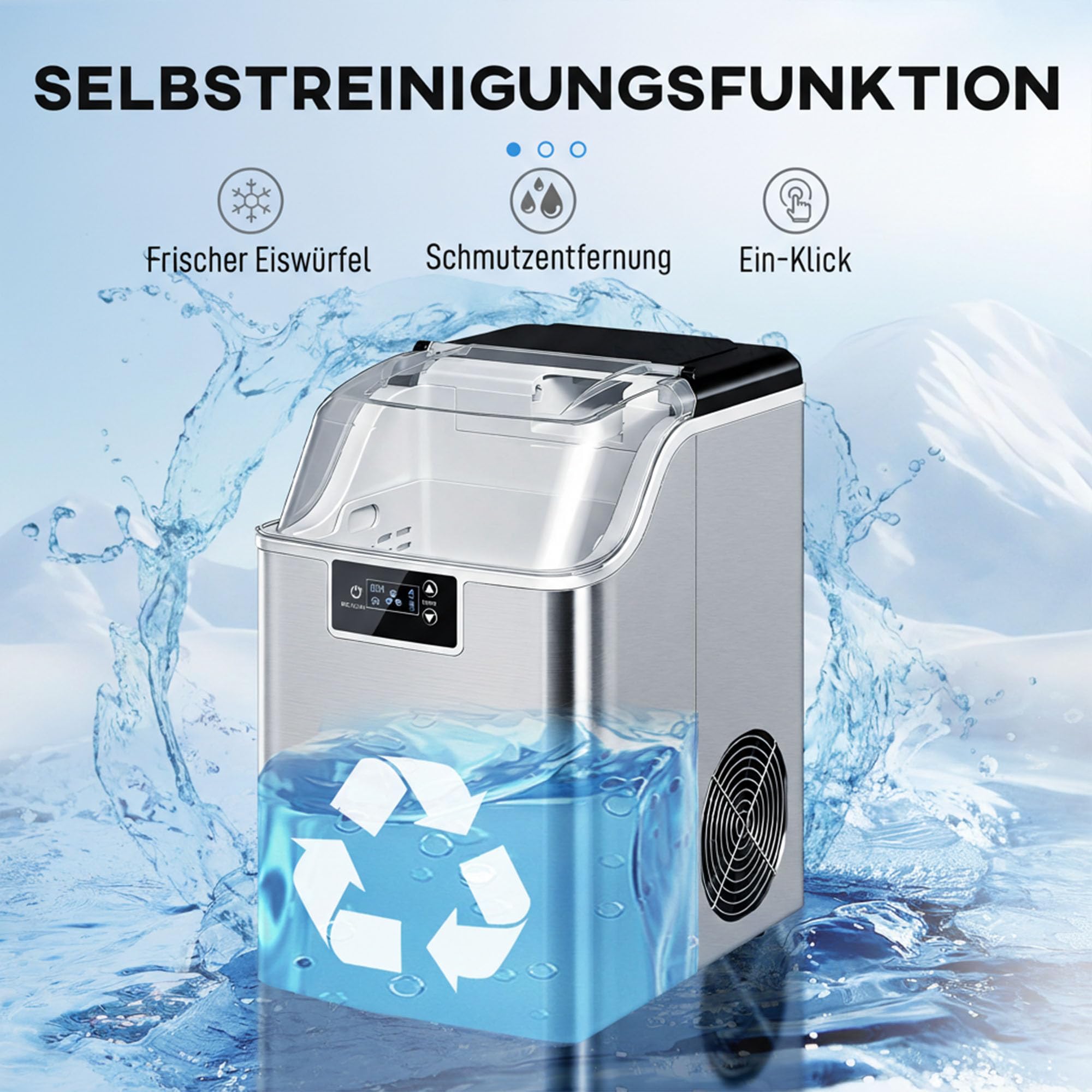 HOMCOM Eiswürfelmaschine Edelstahl Ice Maker 20kg/24h Eiswürfeln | 2,1L Wassertank, 24 Nugget pro Durchgang, Selbstreinigender Eiswürfelbereiter, Eisschaufel und Korb, Für Küche Büro Party