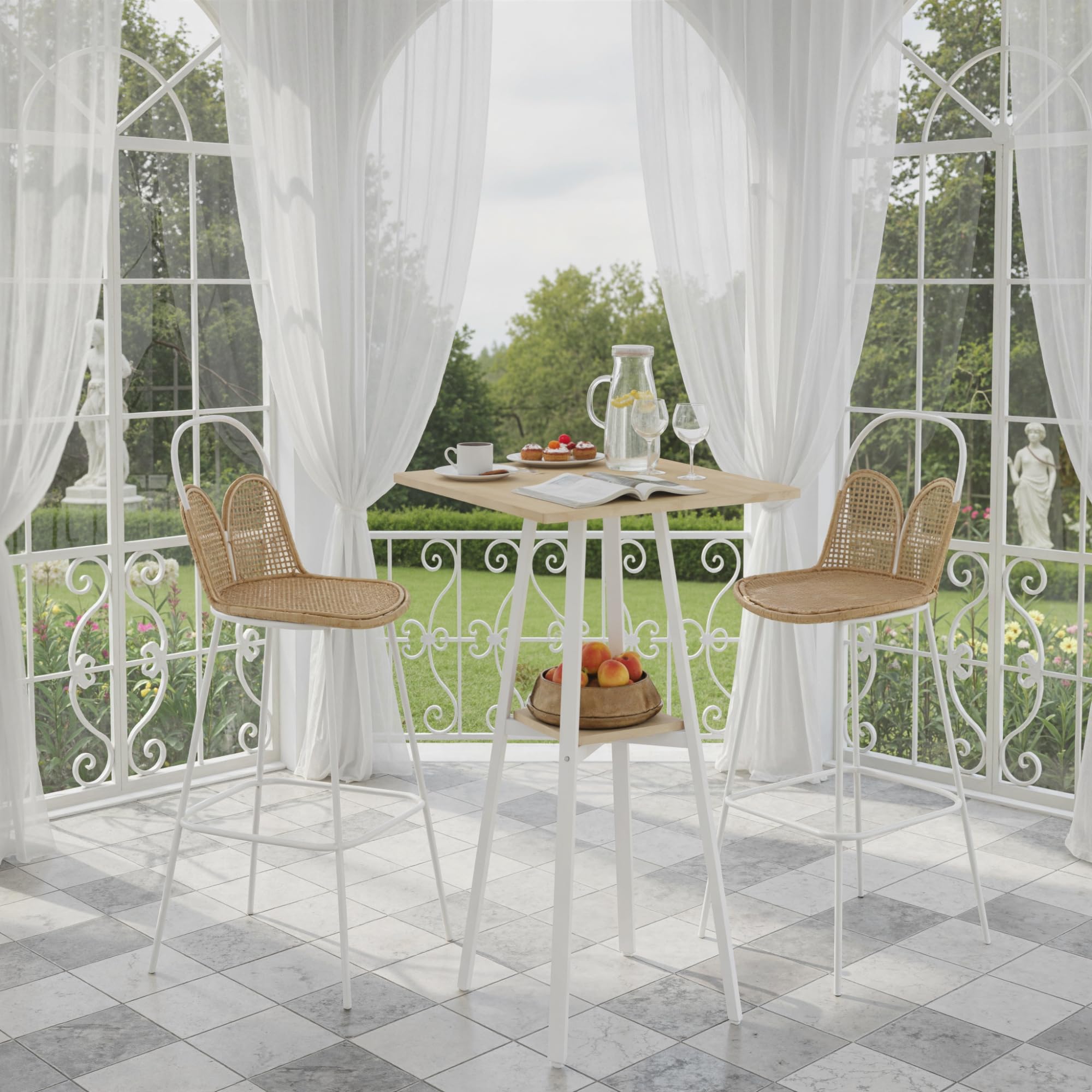 HOMCOM Table de Bar carrée pour 2 Personnes, 55 x 55 x 95 cm, Table Haute Cuisine Mange-Debout avec étagère de Rangement, Cadre en métal, pour Cuisine, Salon, Bois Naturel et Blanc
