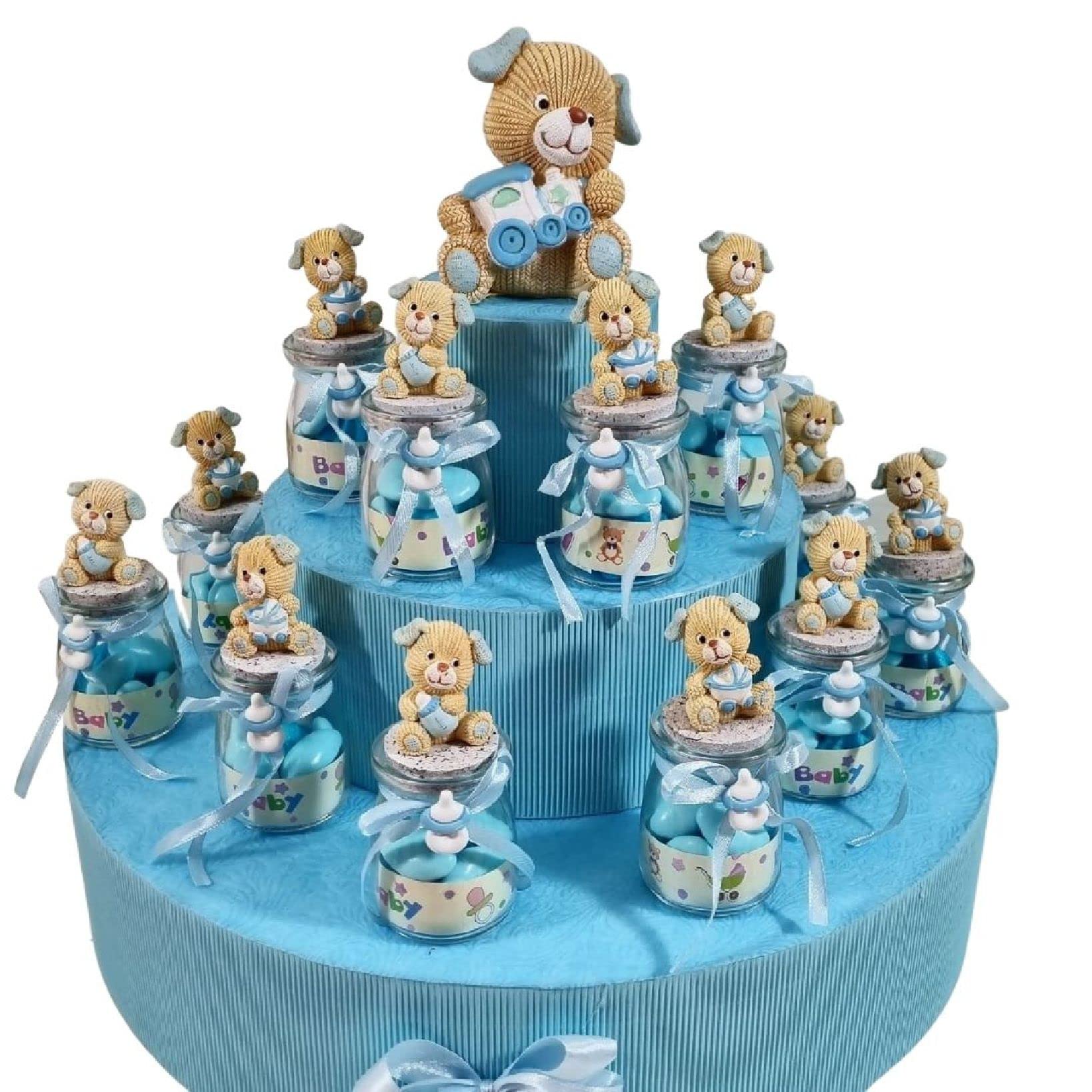 Torta vasetti bomboniere cagnolini Completi di Confetti e Marshmallow (Torta 25vesetti Angeli Luna)