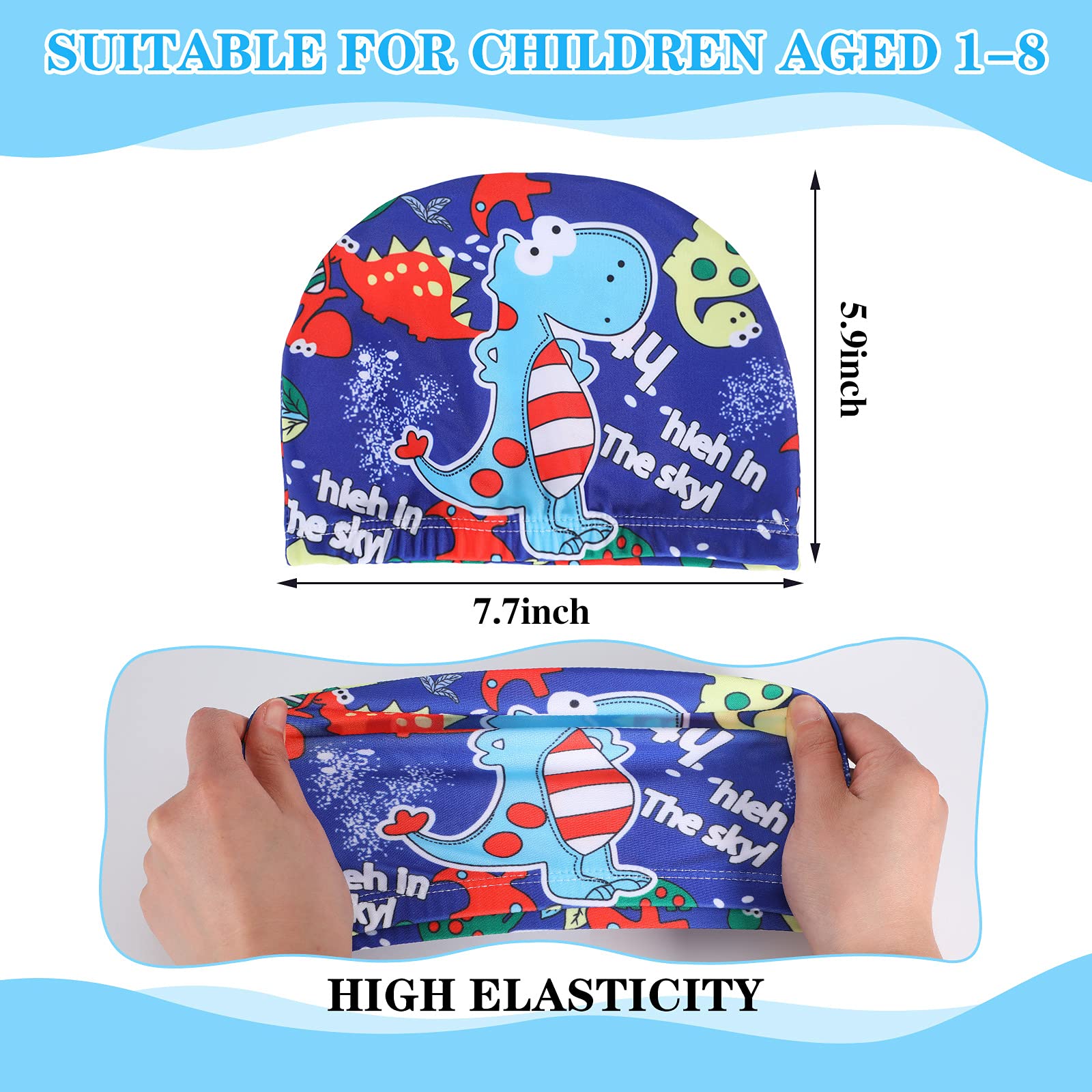2 Gorros de Natación de Niños Lindos Gorro de Natación de Dibujos Animados Gorro de Baño de Poliéster Elástico Gorro de Baño Impermeable para Niños Niñas de 1 a 8 Años