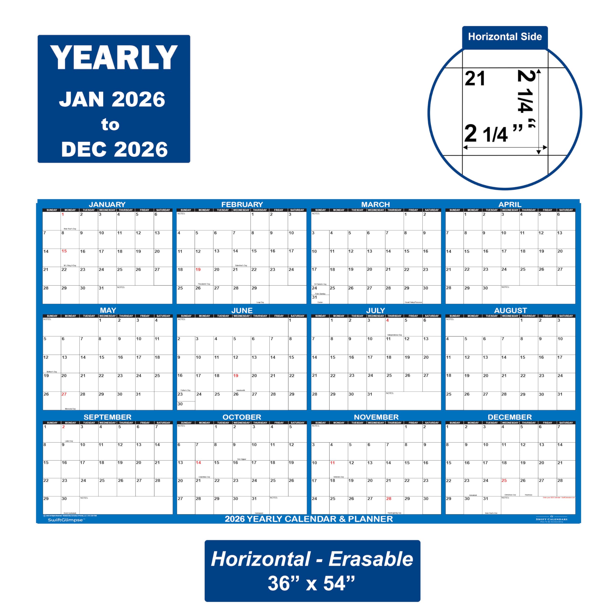 SwiftGlimpse 32 x 48 Yearly 2023 Wall Calendar, Erasable, Reversible