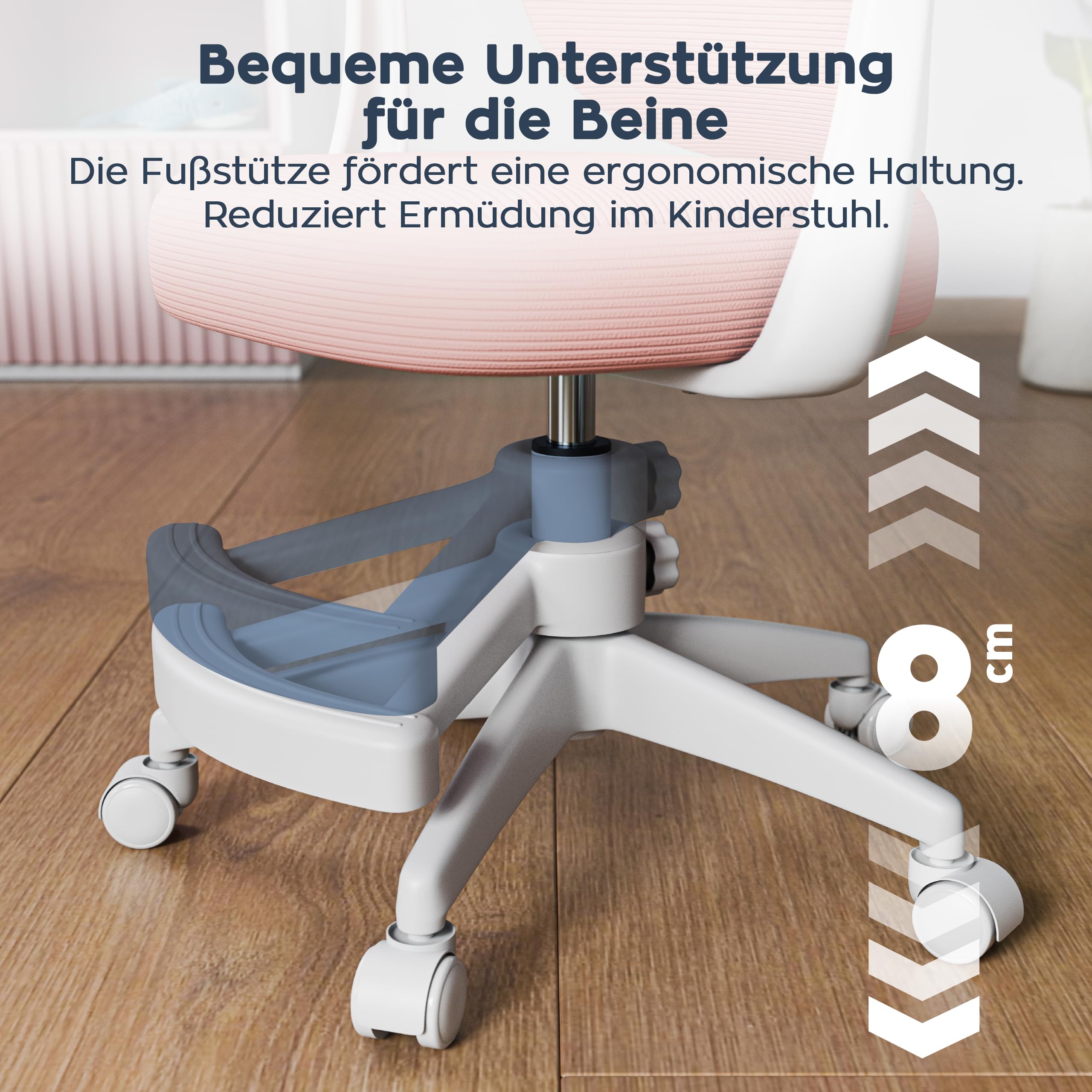 MARK ADLER Junior 4.5 Schreibtischstuhl Kinder – Ergonomischer Kinderschreibtischstuhl – Mit Fußstütze – Höhenverstellbar 80–150 cm – Drehstuhl mit 360° Rotation – Mitwachsendes Design - Rosa