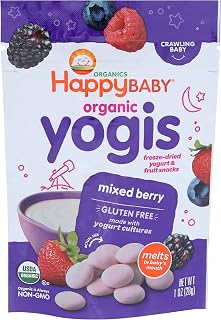 Happy Baby Organic Yogis Mixed Berry Freeze-Dried Yogurt & Fruit Snacks - Gluten-Free Probiotic Treats for Babies & Toddlers, 1oz Bag