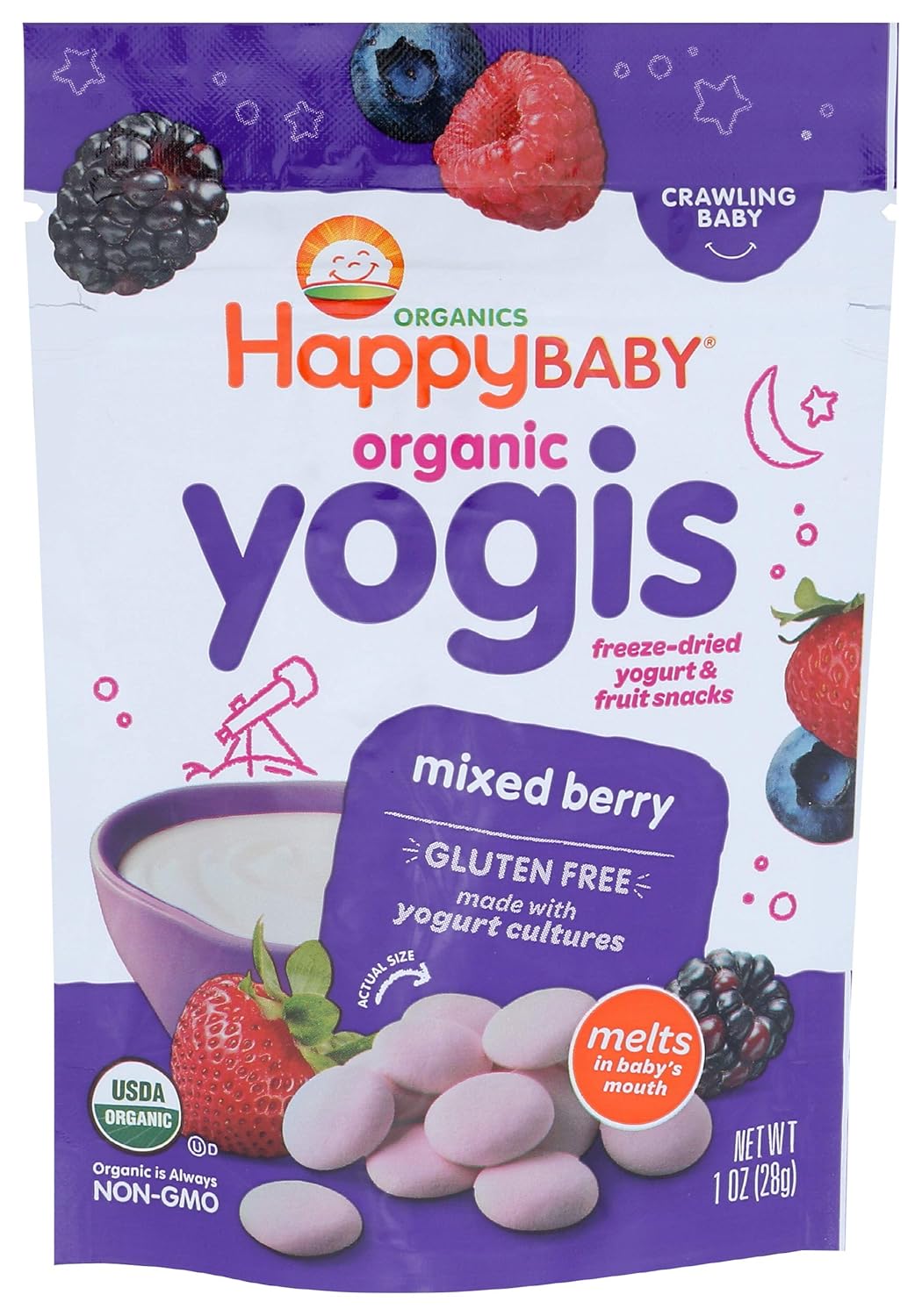Amazon.com : HAPPY BABY Organic Mixed Berry Yogurt Snacks, 1 OZ : Snack