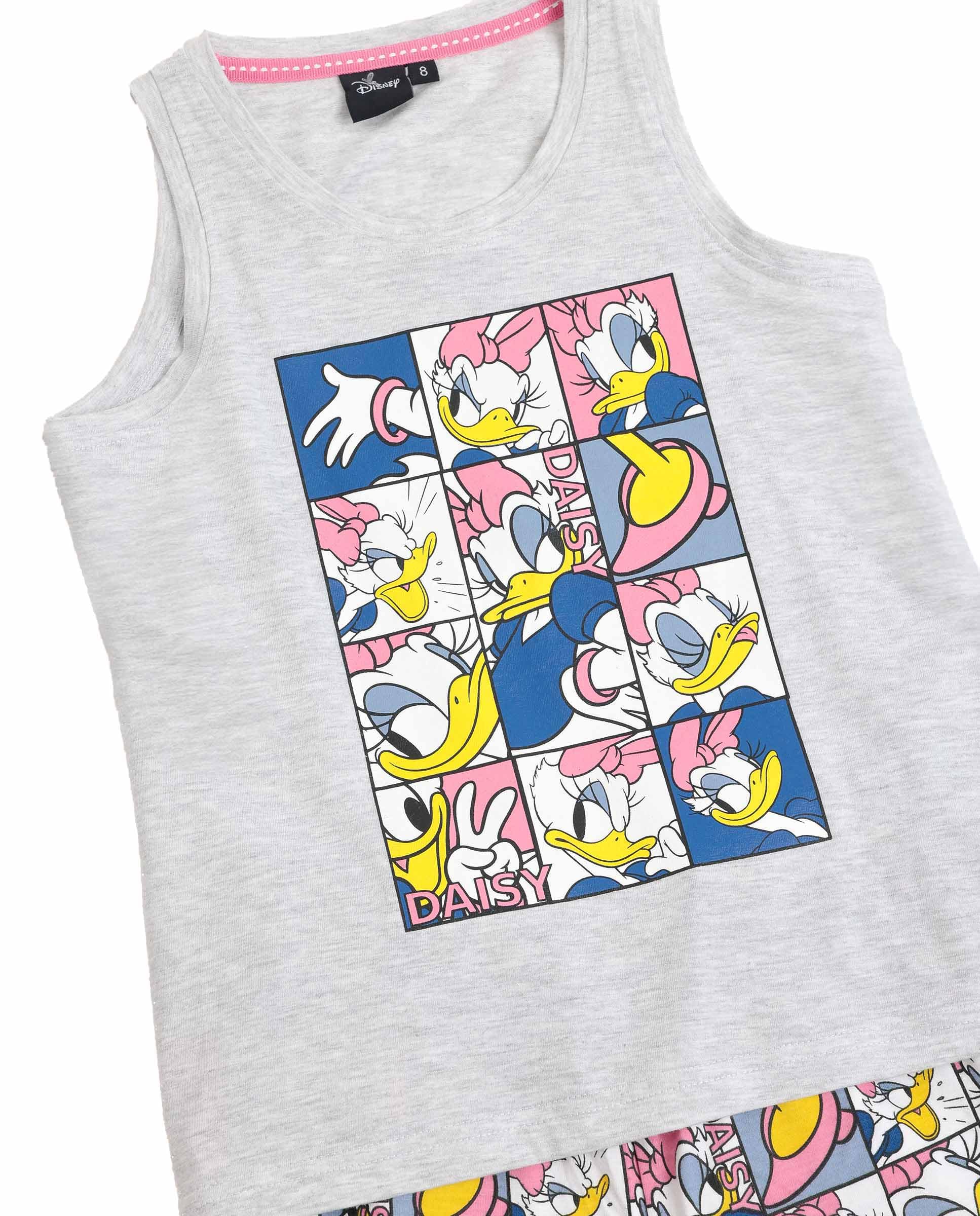 Disney Pijama niña Verano algodón - Pijama sin Mangas Daisy Poses para niña – pantalón Corto con Cinturilla elástica Estampado – Tejido Suave al Tacto, Gris Jaspe - Talla 8 años