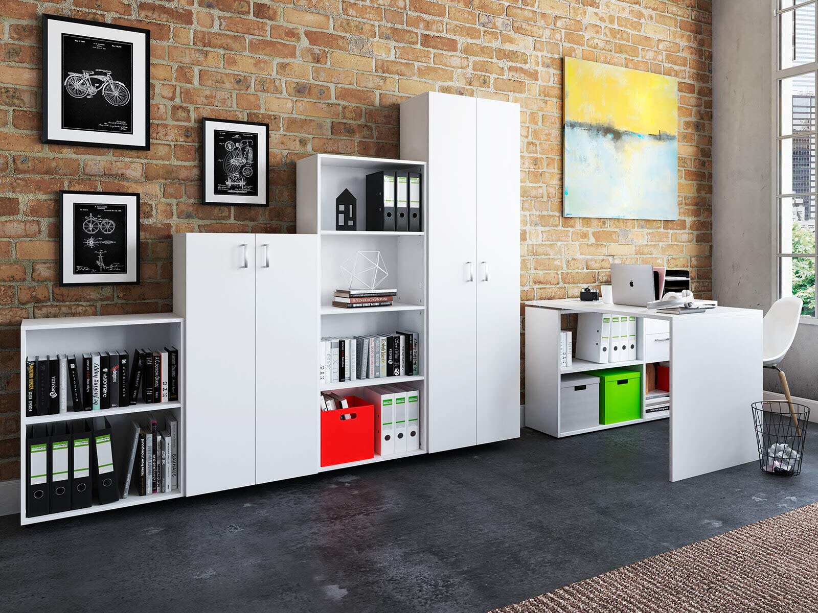 möbelando Büro-Kombi Komplettset Trio 2345 Weiß