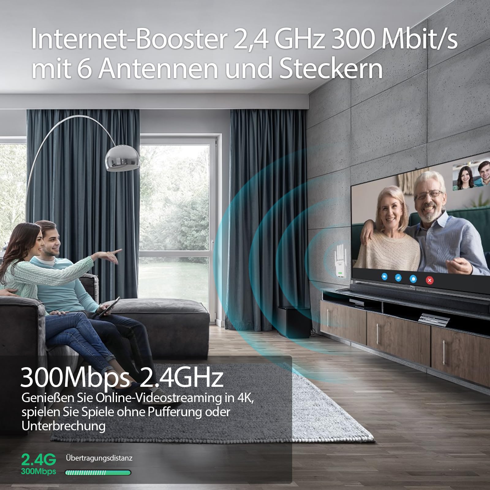 Amplificateur Wi-Fi, répéteur WiFi avec 6 antennes, répéteur WiFi pour 5000 m² de couverture et 50 appareils, connexion LAN, mode point d'accès, amplificateur W LAN pour prise de courant, pour la