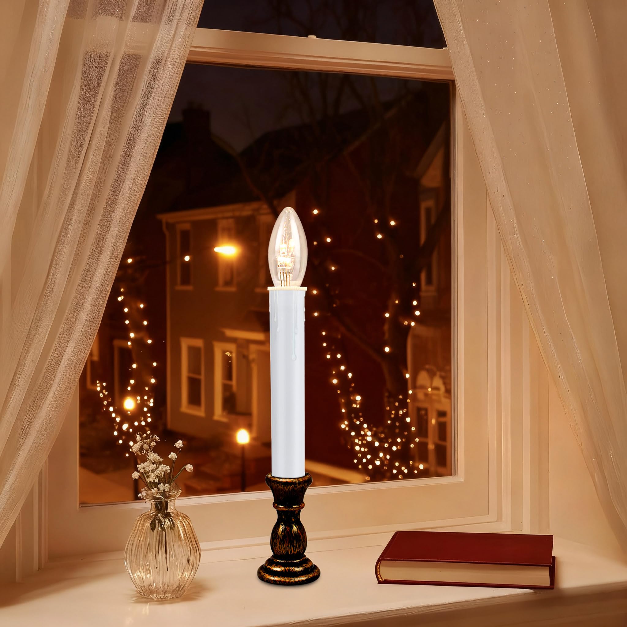 Candele natalizie a LED ultra luminose con timer, 25,4 cm, funzionamento a batteria, con base in bronzo antico (timer da 6/18 ore) per decorazione da tavolo per interni e feste, set da 6